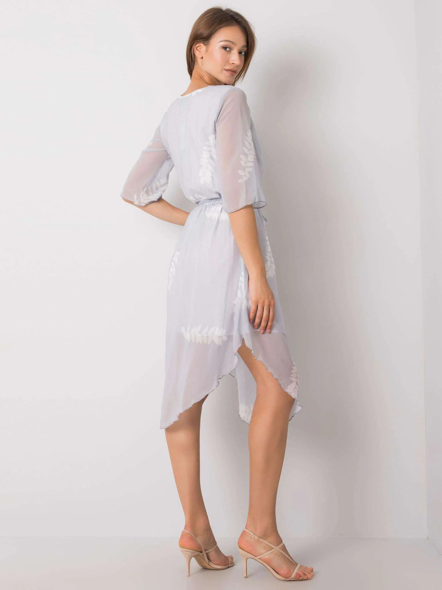 Rochie Dama Midi, Imprimat, LAKERTA, Gri Eleganta Office - imagine 4