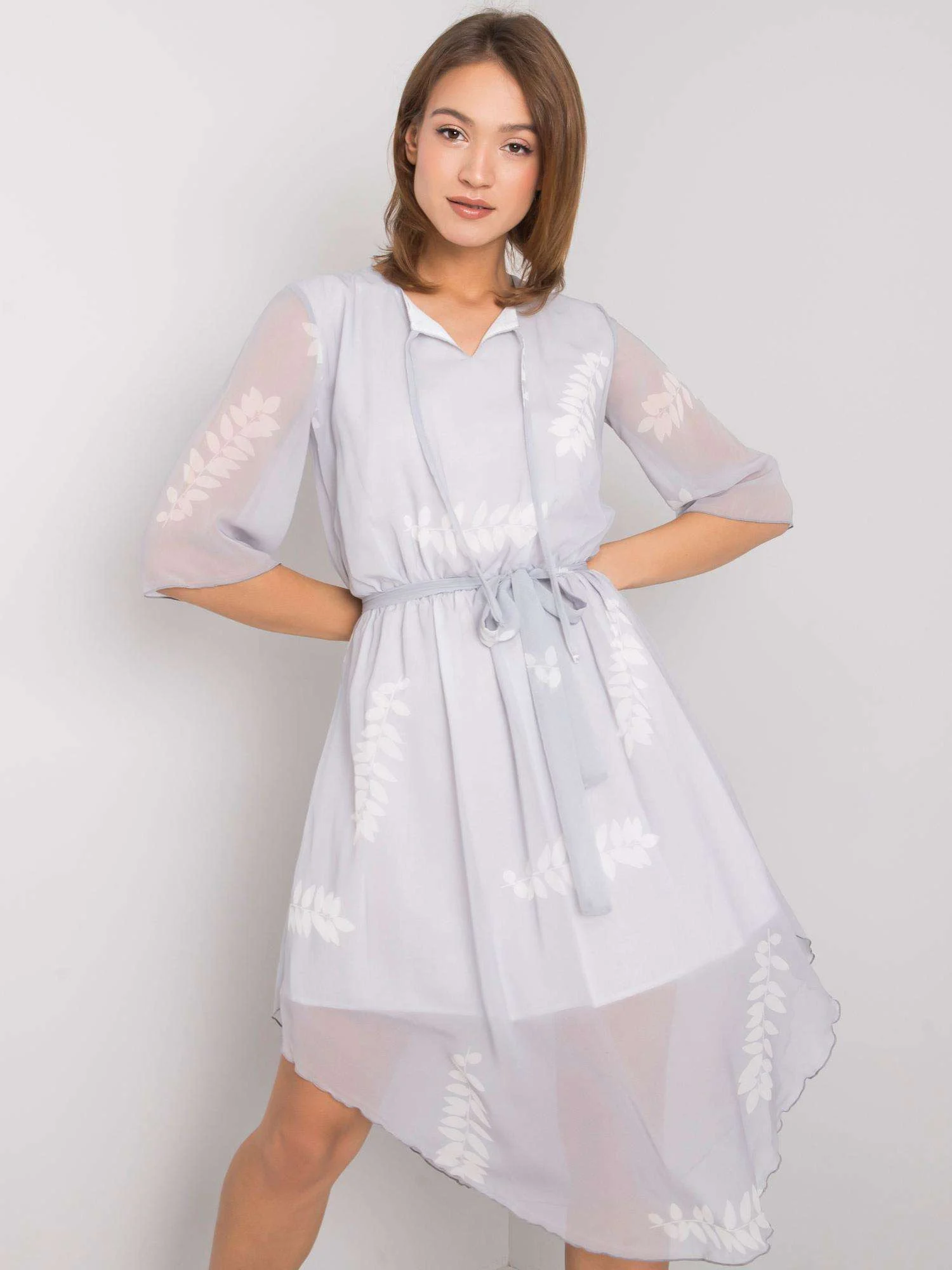 Rochie Dama Midi, Imprimat, LAKERTA, Gri Eleganta Office - imagine 5