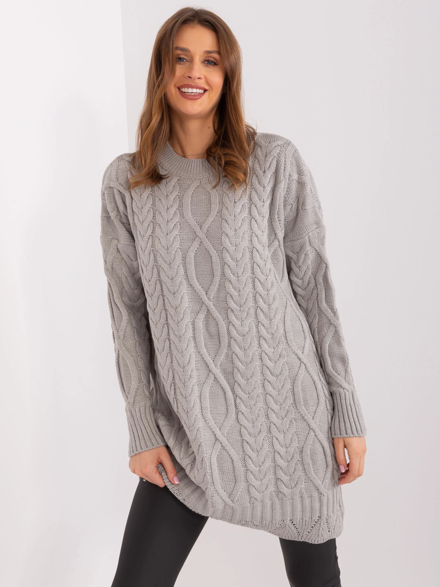 Rochie Dama Midi, Decolteu rotund, RUE PARIS, Gri Casual - Image 3