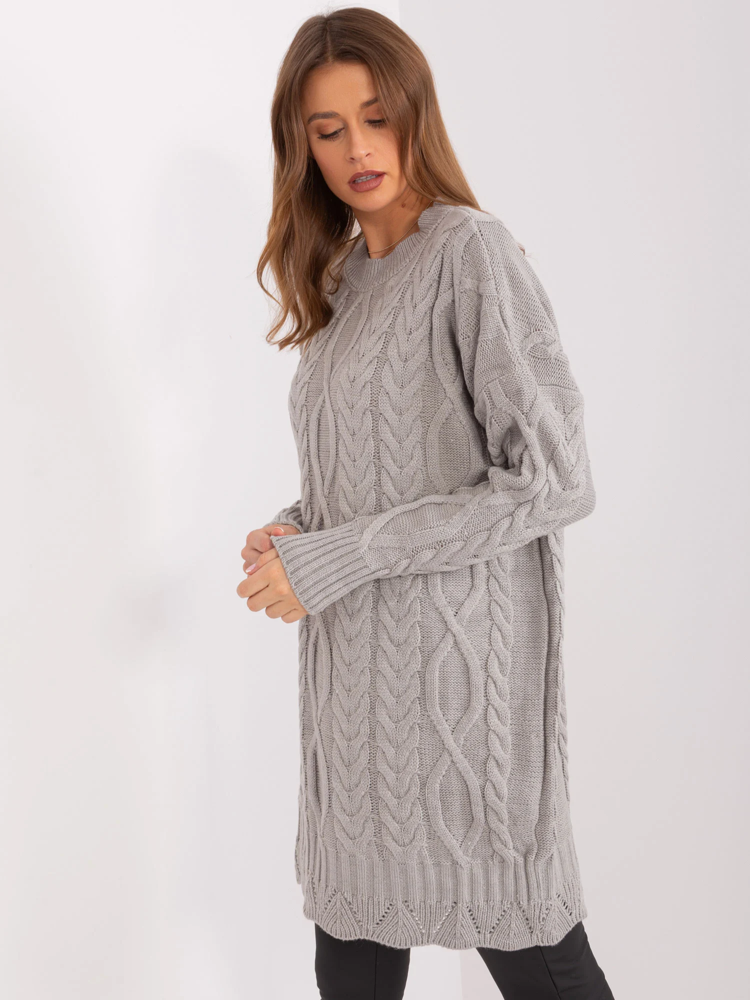Rochie Dama Midi, Decolteu rotund, RUE PARIS, Gri Casual - Image 5