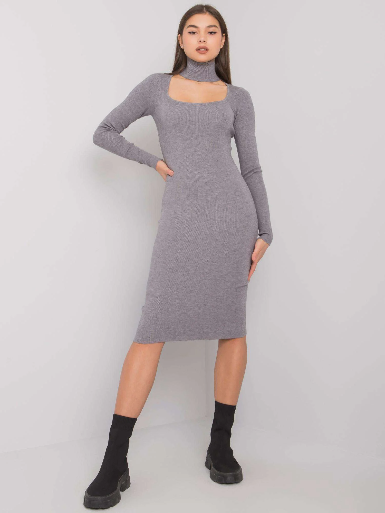 Rochie Dama Maxi, Dungi, Och Bella, Gri Eleganta Office - Image 2