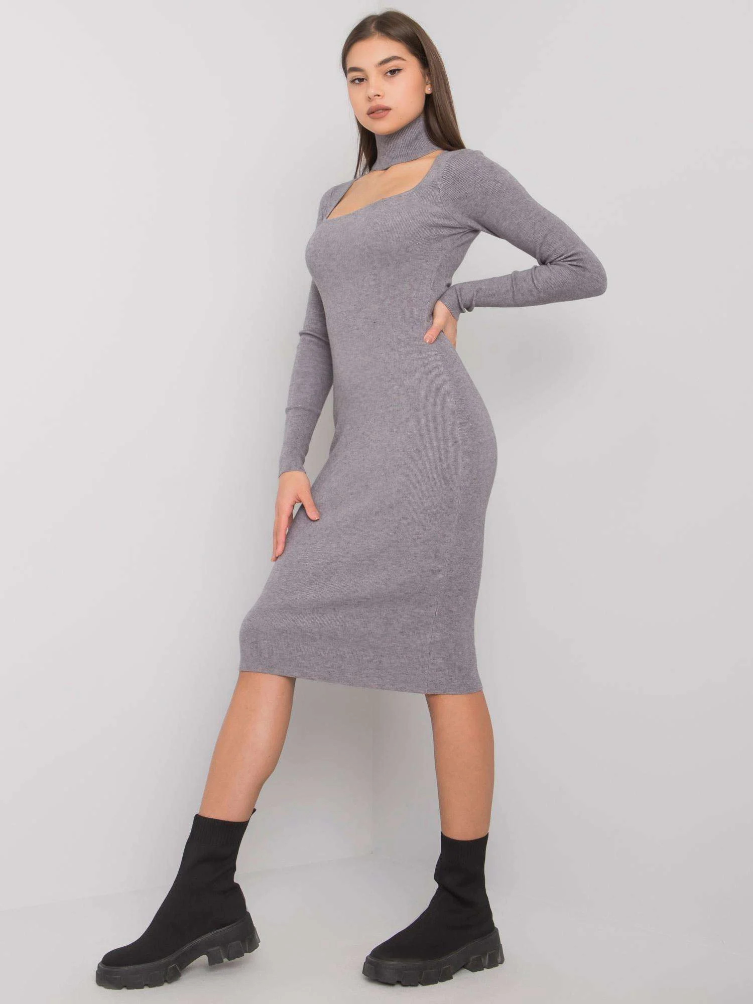 Rochie Dama Maxi, Dungi, Och Bella, Gri Eleganta Office - Image 5