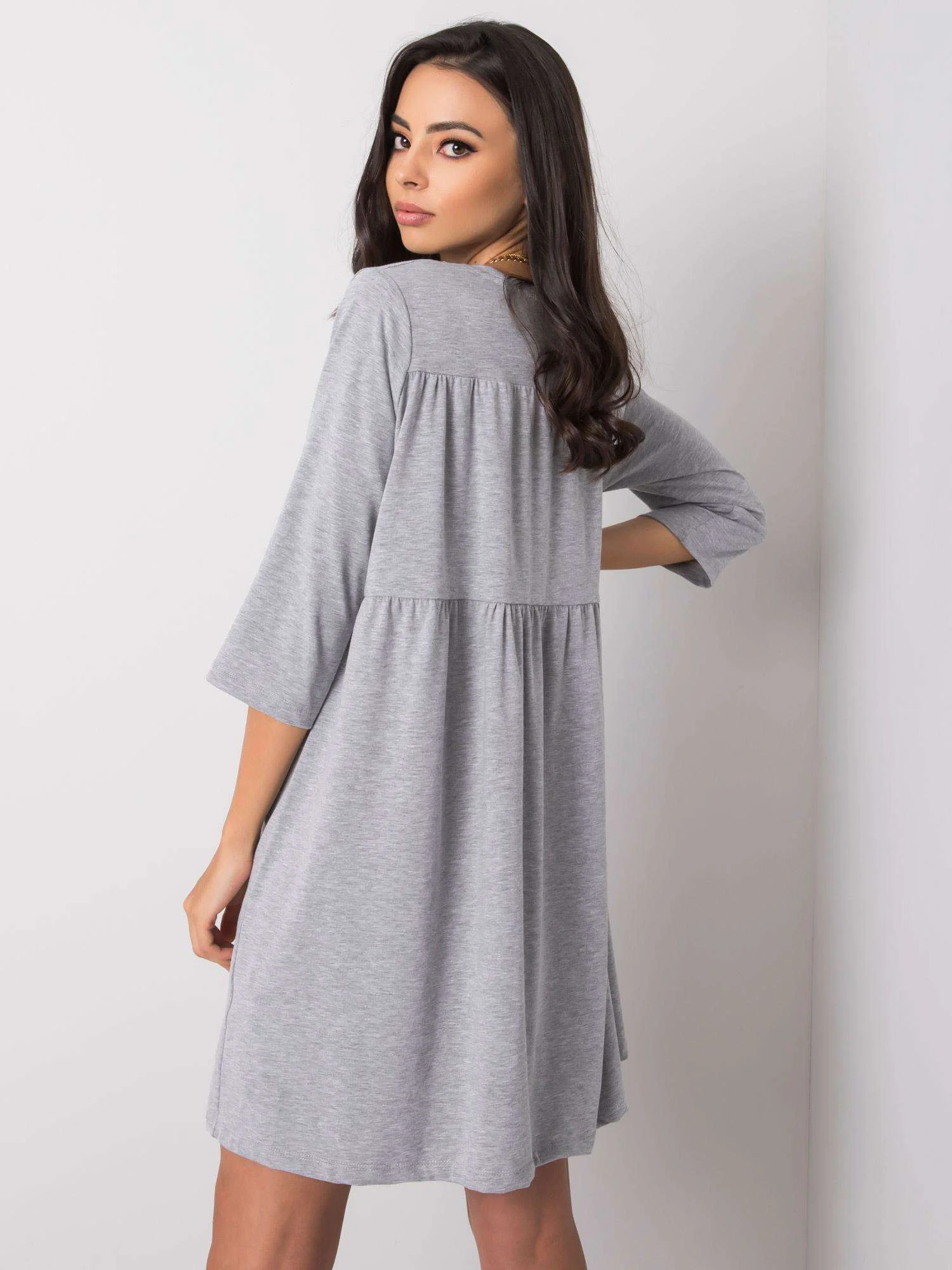 Rochie Dama Mini, Decolteu rotund, RELEVANCE, Gri Eleganta Office - imagine 5