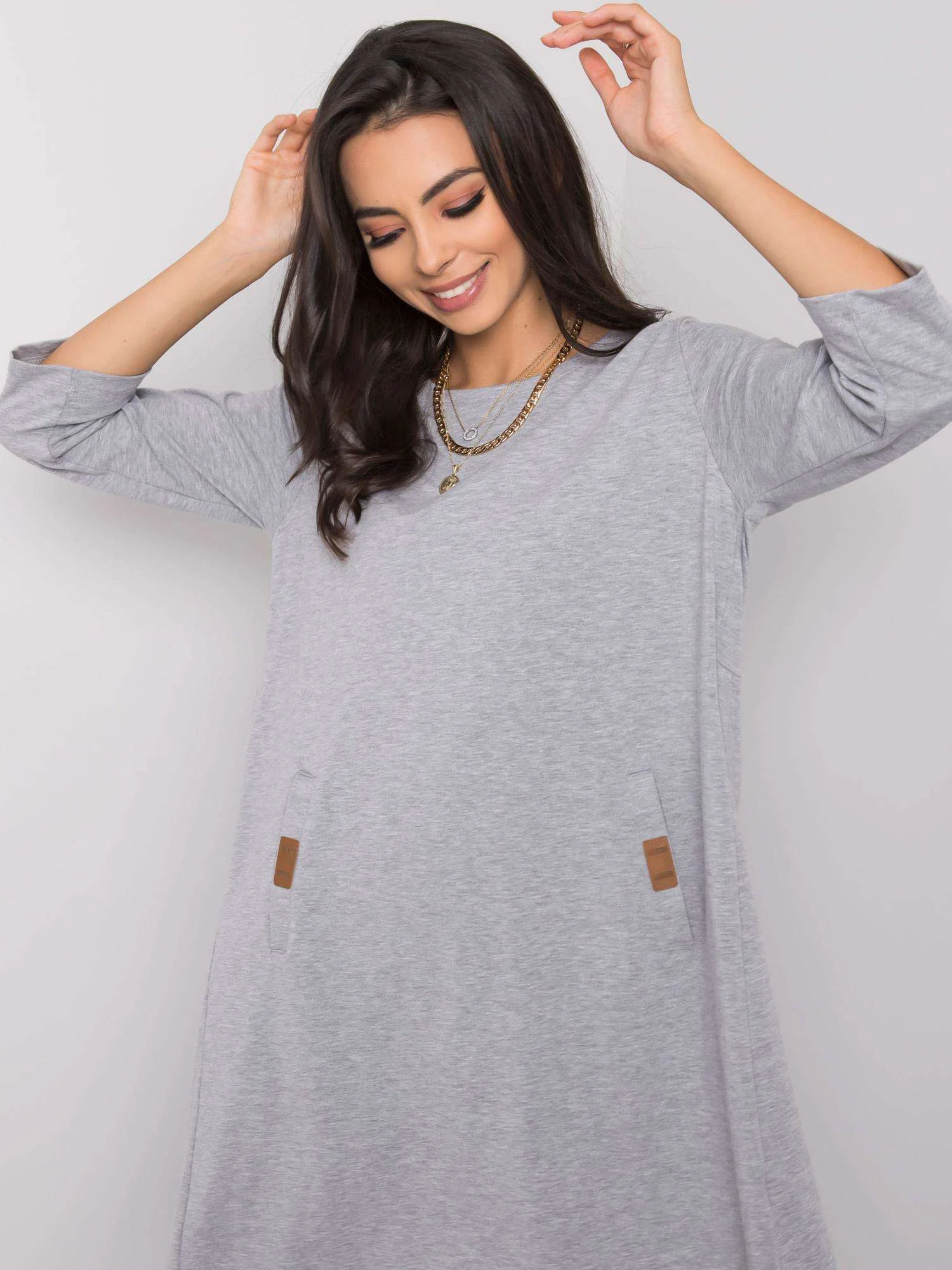 Rochie Dama Mini, Decolteu rotund, RELEVANCE, Gri Eleganta Office - imagine 4
