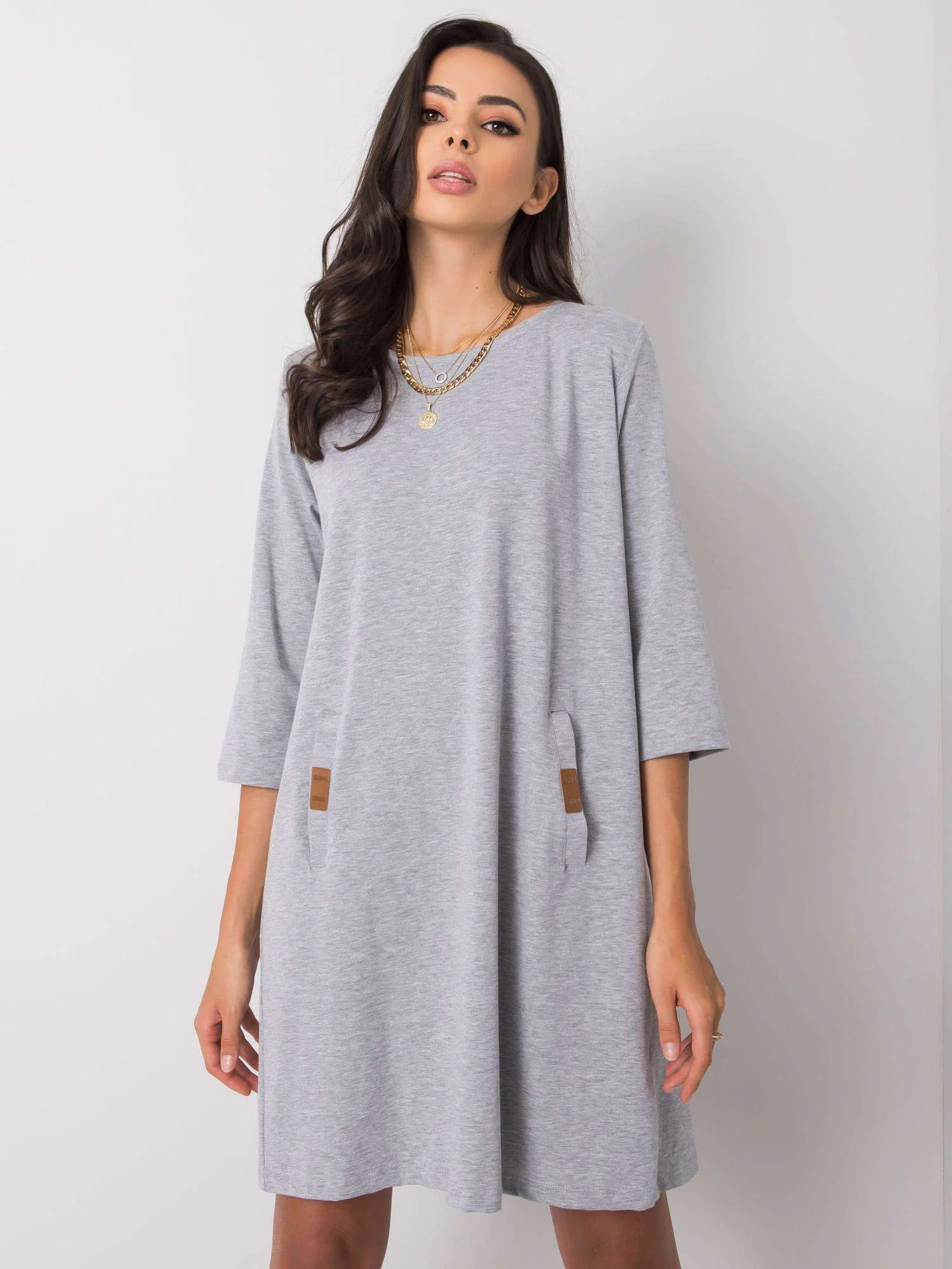 Rochie Dama Mini, Decolteu rotund, RELEVANCE, Gri Eleganta Office - imagine 3