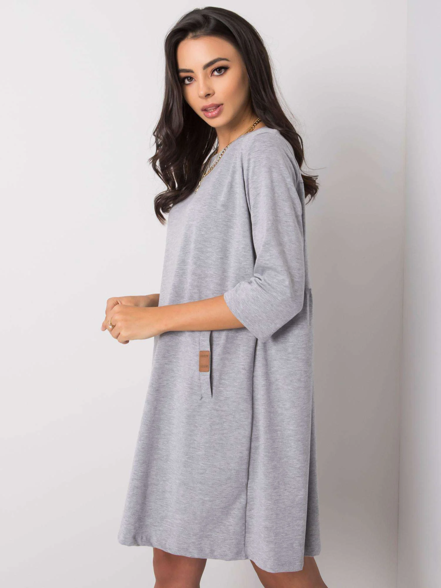 Rochie Dama Mini, Decolteu rotund, RELEVANCE, Gri Eleganta Office - imagine 2
