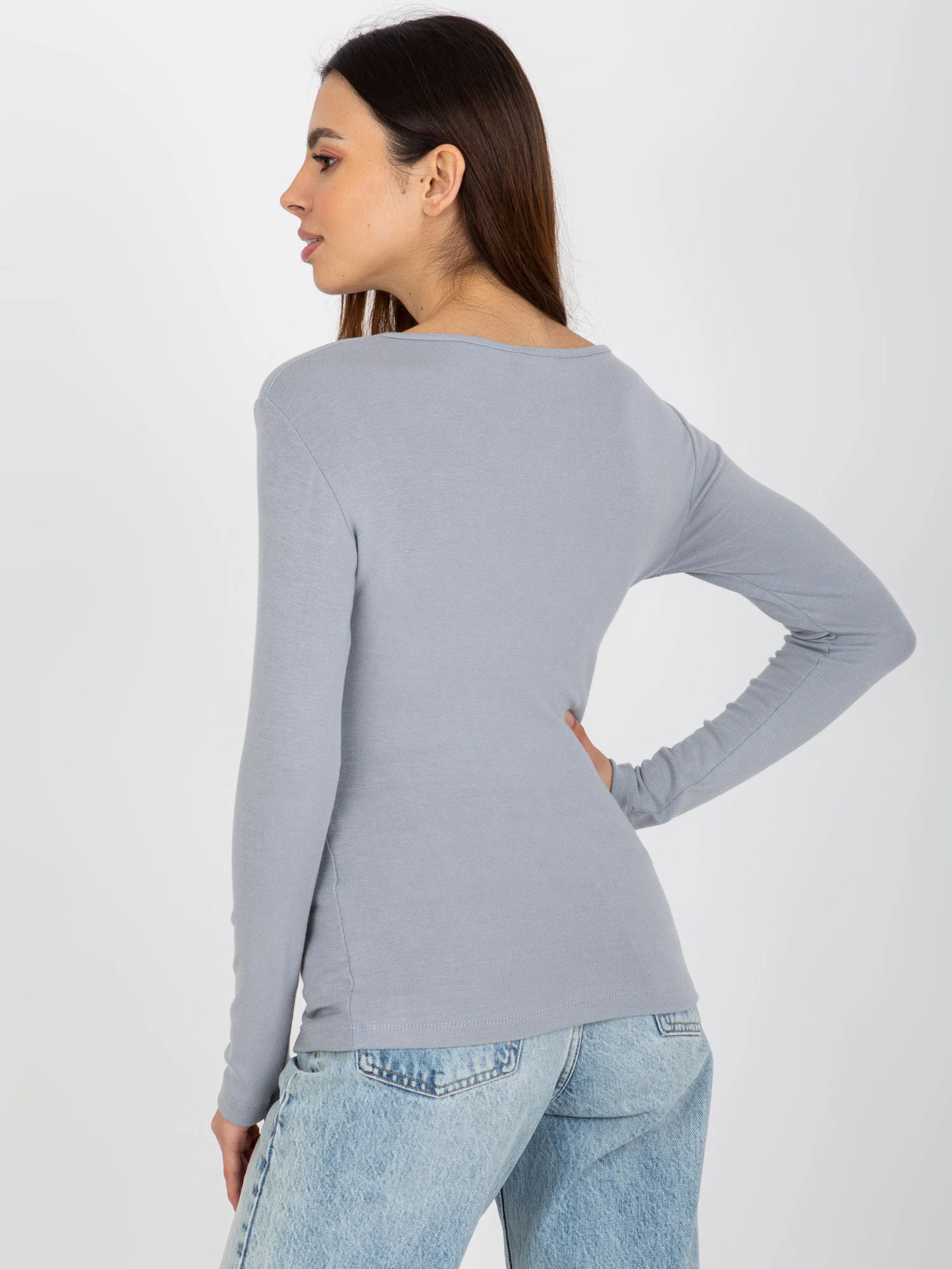 Bluza Dama Maneca lunga, Decolteu in V, My Red Lips, Gri Eleganta Office - imagine 4