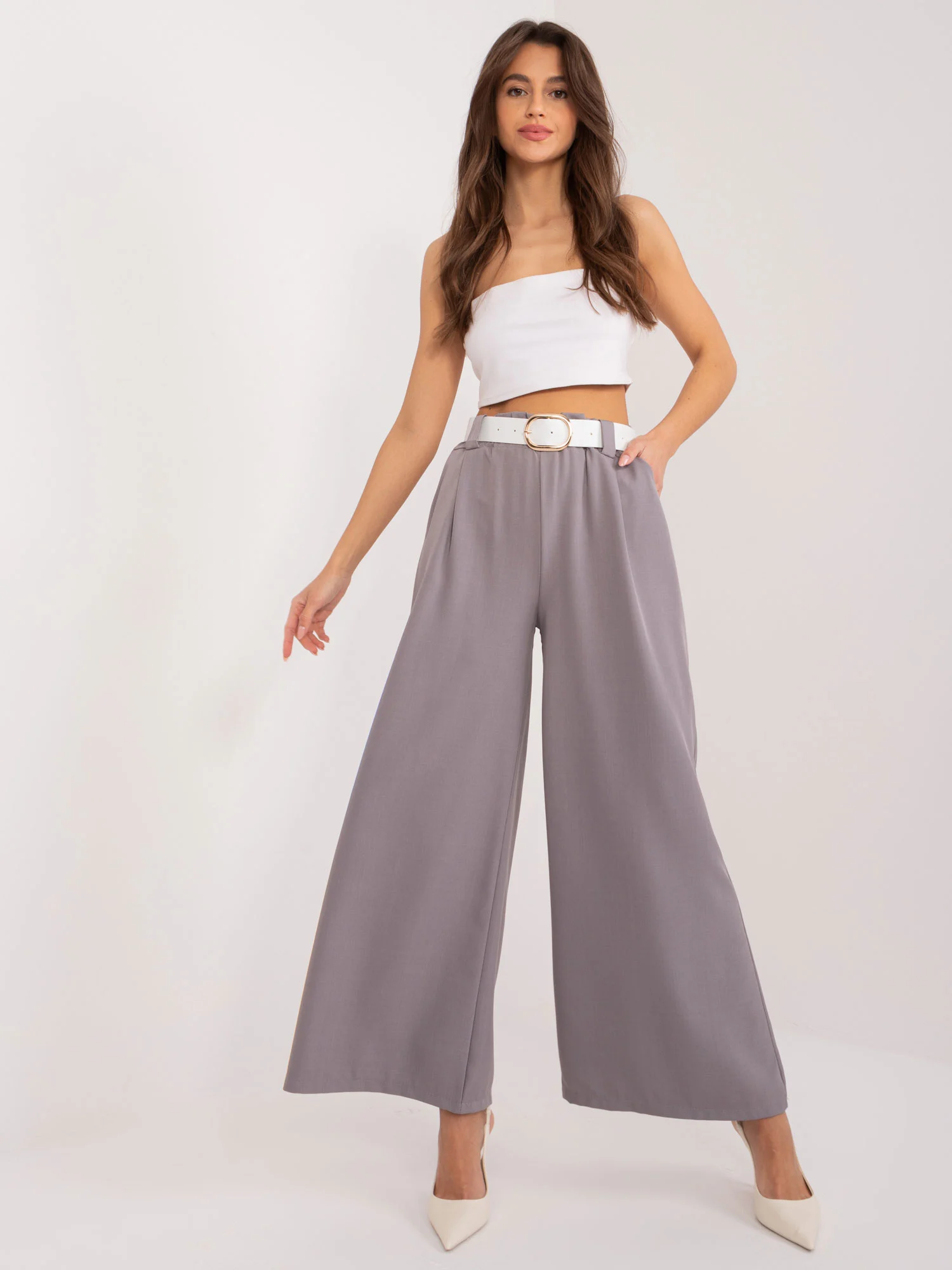 Pantaloni Dama Elegant, Guler inalt, ITALY MODA, Gri de Petrecere - imagine 6