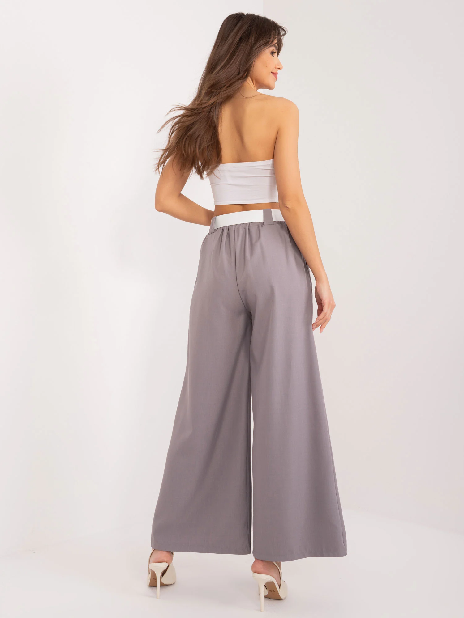 Pantaloni Dama Elegant, Guler inalt, ITALY MODA, Gri de Petrecere - imagine 4