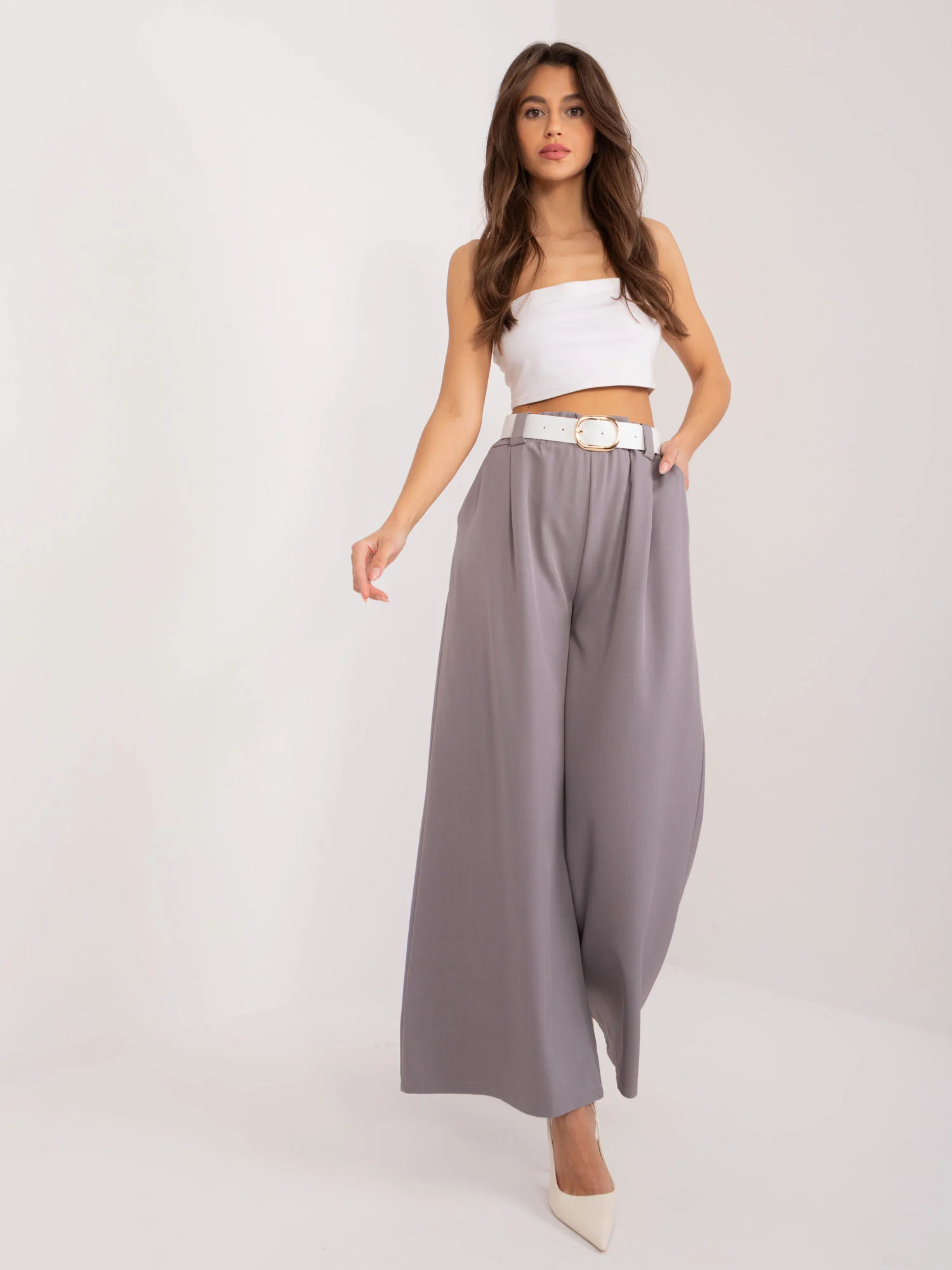 Pantaloni Dama Elegant, Guler inalt, ITALY MODA, Gri de Petrecere - imagine 2