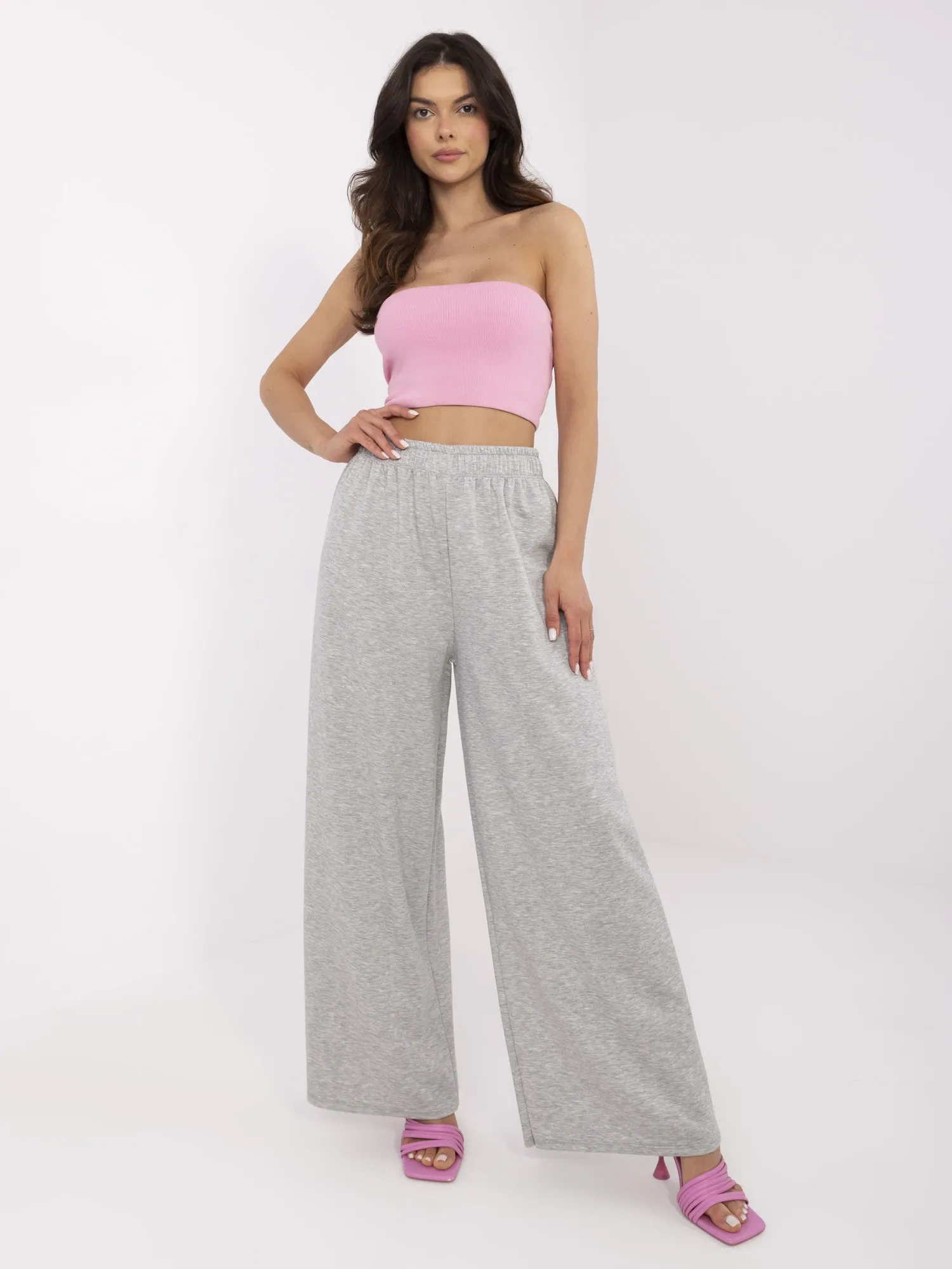 Pantaloni Dama Larga, Guler inalt, ITALY MODA, Gri Eleganta Office - imagine 2