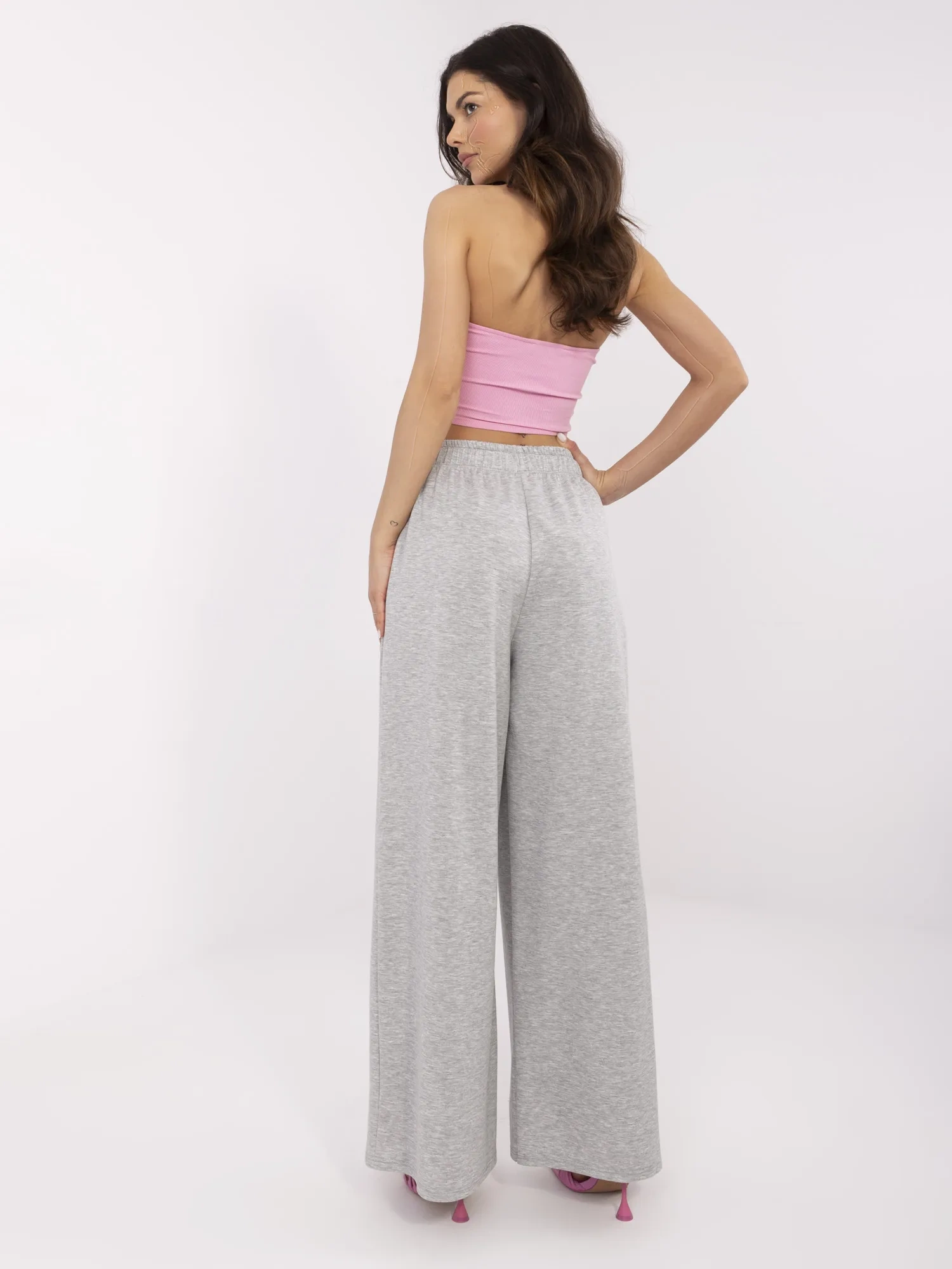 Pantaloni Dama Larga, Guler inalt, ITALY MODA, Gri Eleganta Office - imagine 3