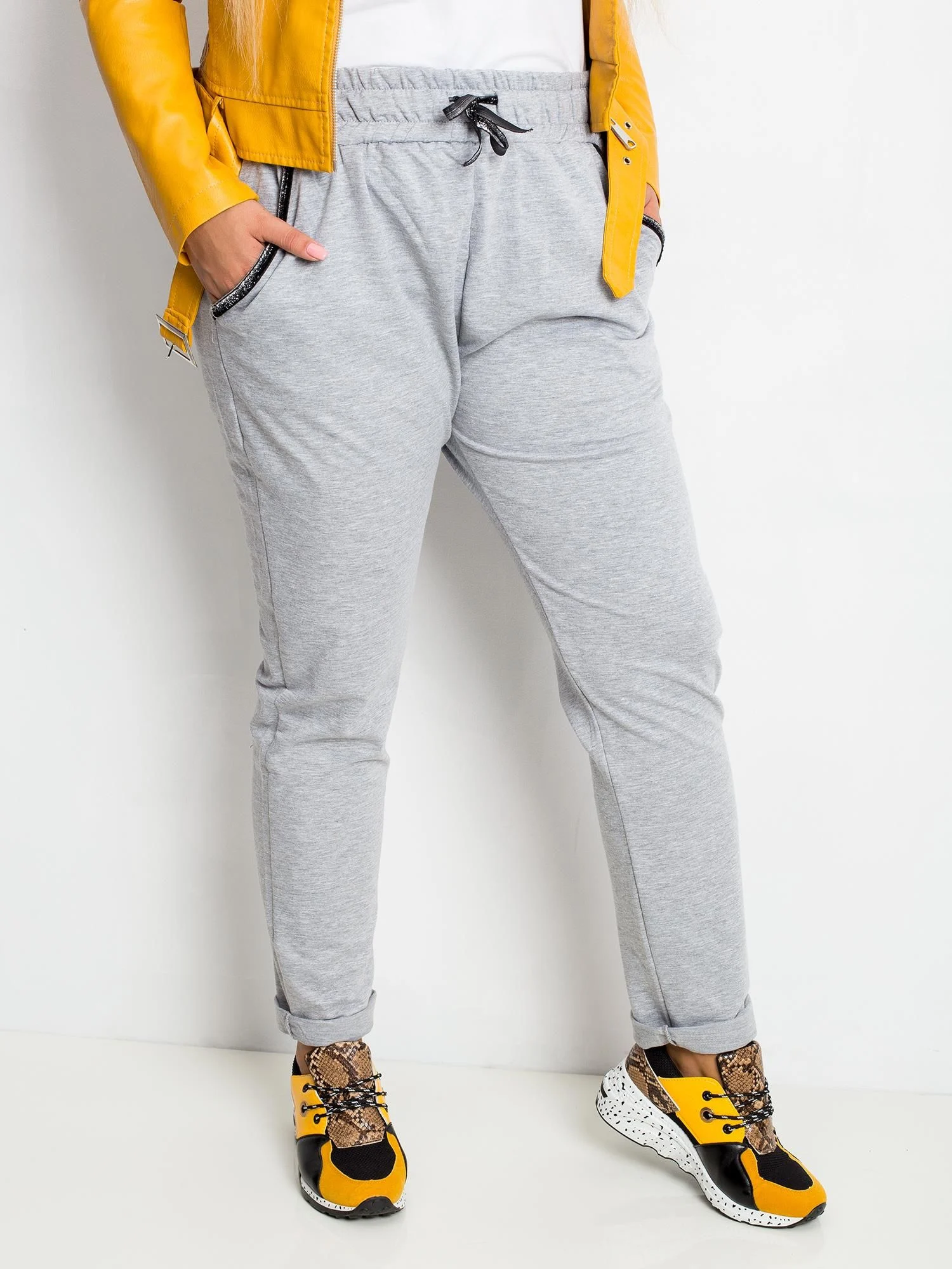 Pantaloni Trening Dama Sport, Guler inalt, RELEVANCE, Gri Casual Marimi Mari - imagine 5