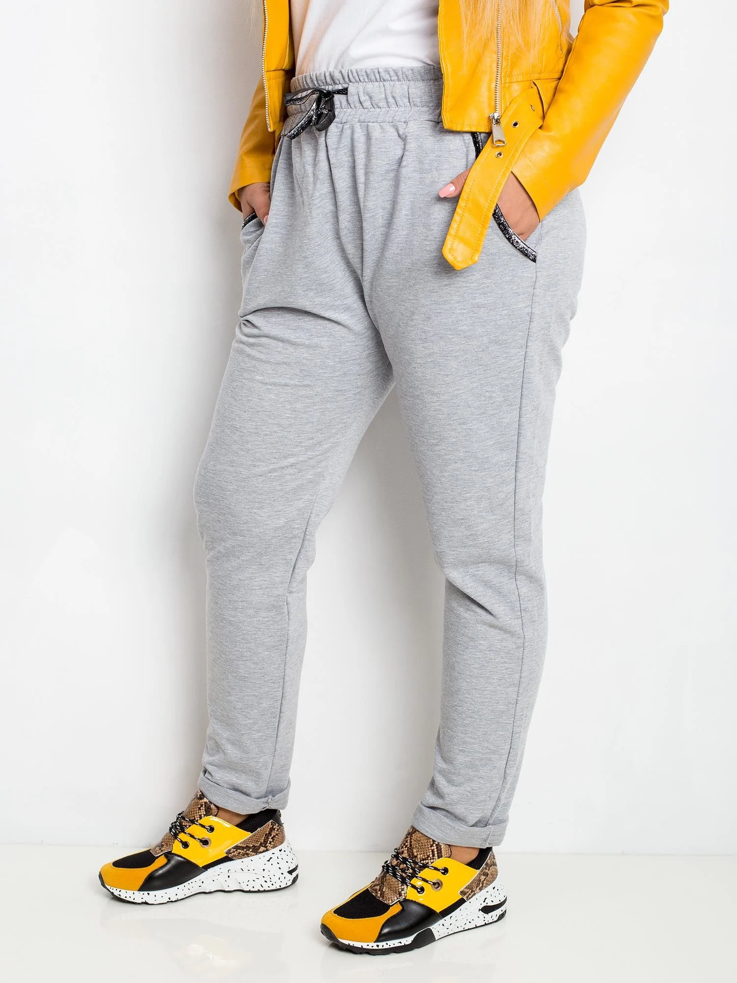 Pantaloni Trening Dama Sport, Guler inalt, RELEVANCE, Gri Casual Marimi Mari - imagine 3