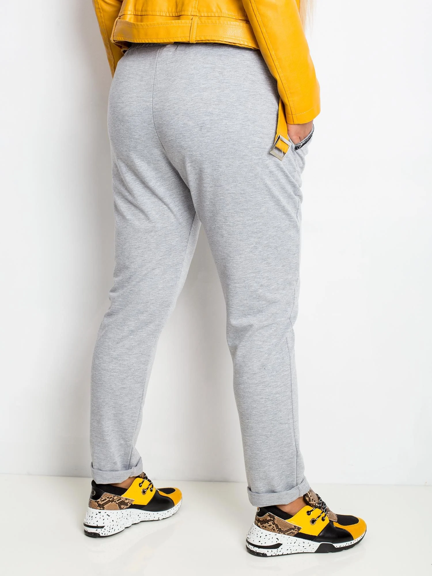 Pantaloni Trening Dama Sport, Guler inalt, RELEVANCE, Gri Casual Marimi Mari - imagine 2