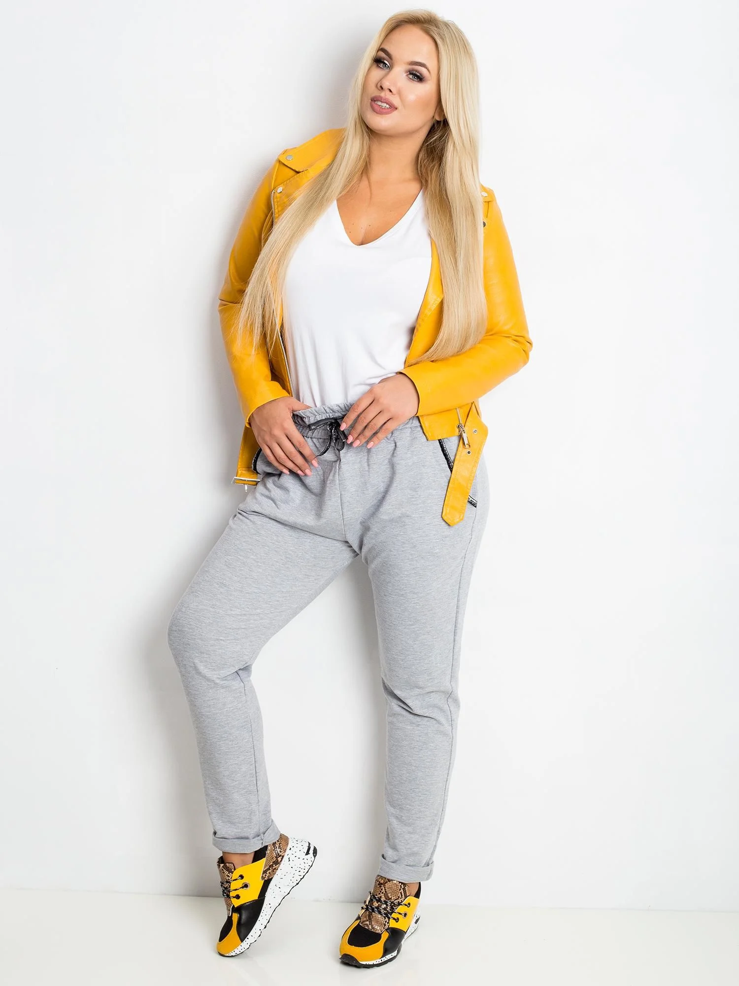 Pantaloni Trening Dama Sport, Guler inalt, RELEVANCE, Gri Casual Marimi Mari - imagine 6