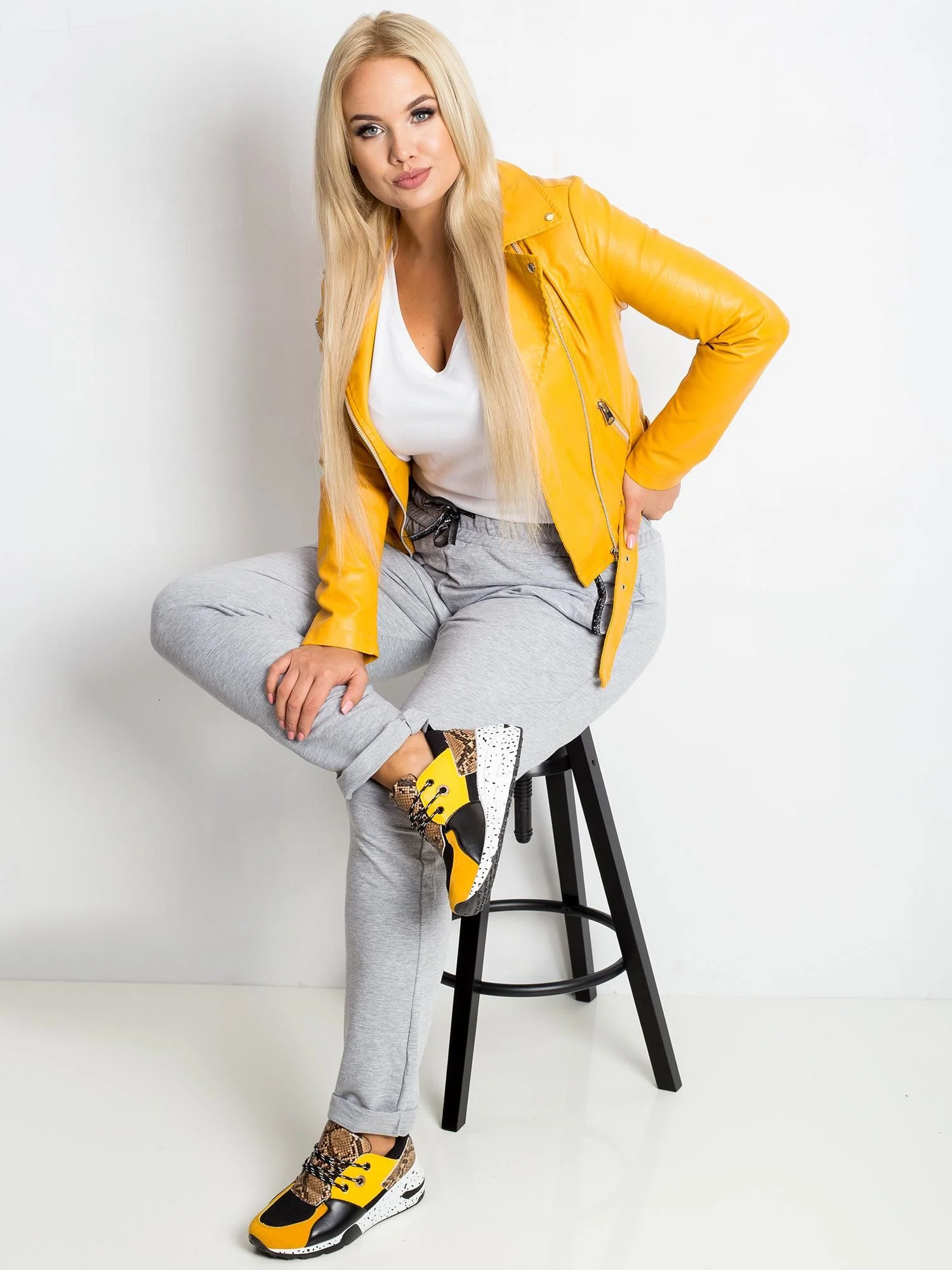 Pantaloni Trening Dama Sport, Guler inalt, RELEVANCE, Gri Casual Marimi Mari - imagine 4