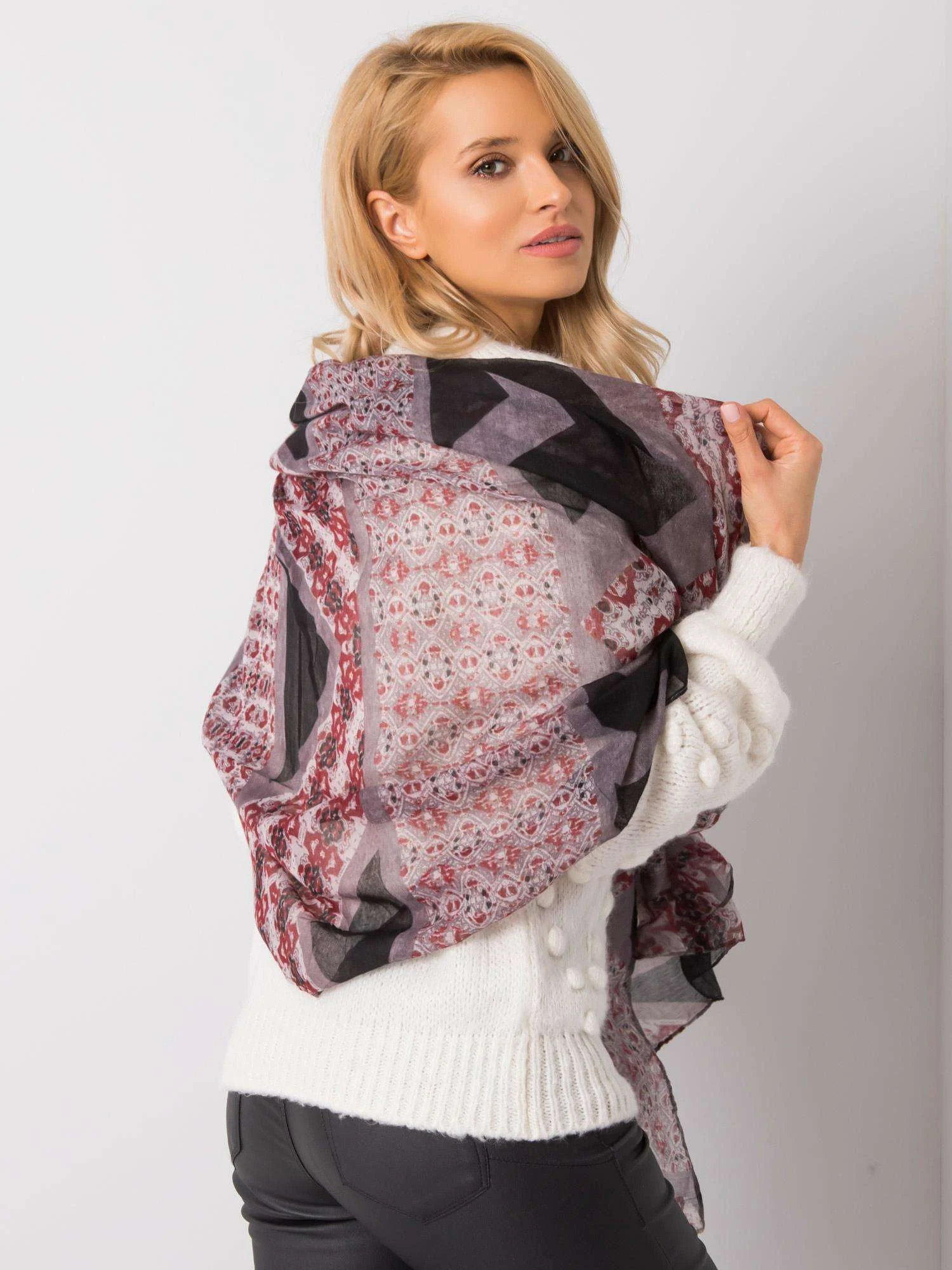 Bandana Dama Imprimat, Viscoza, Fashion Hunters, Gri - imagine 3