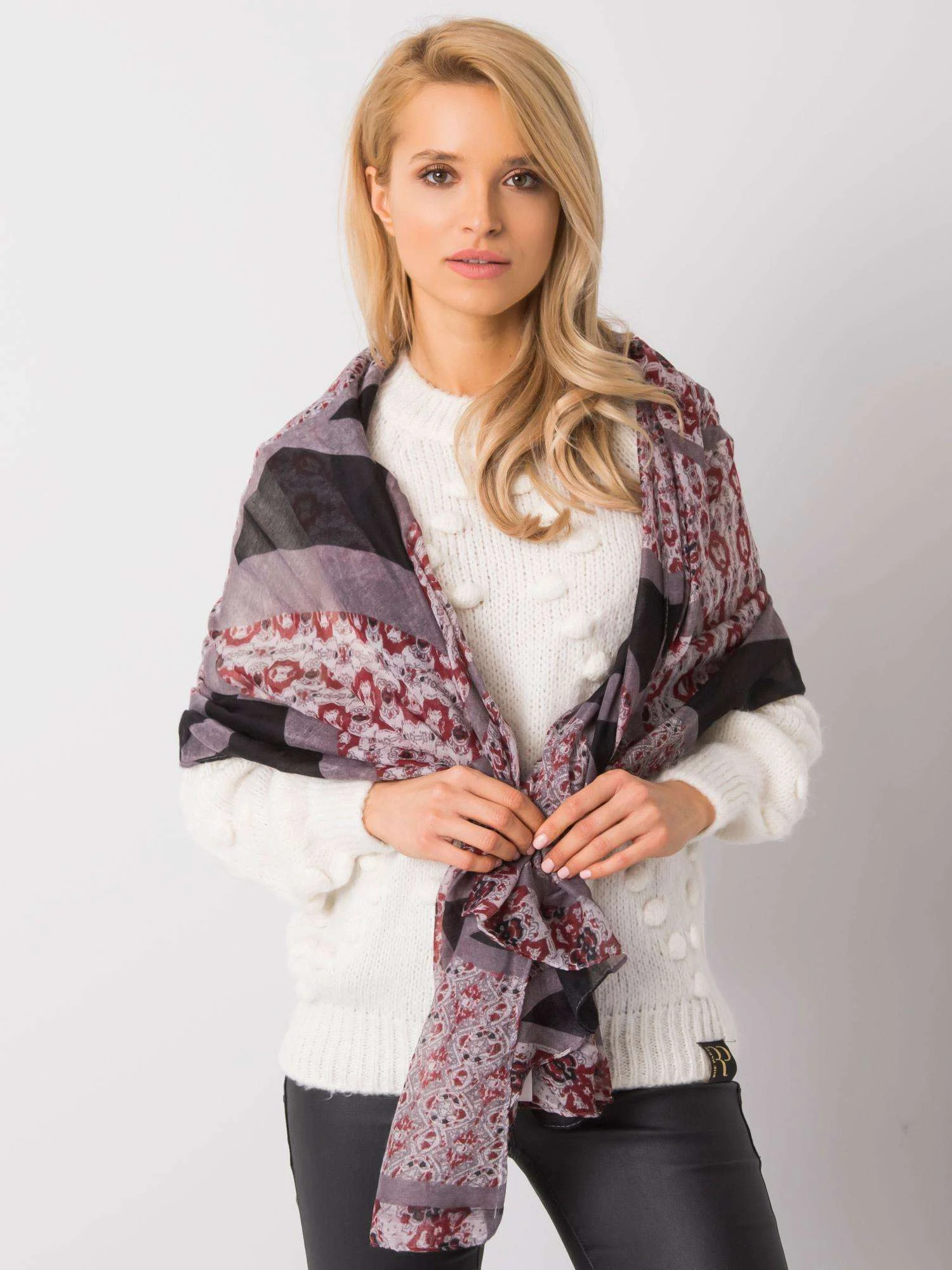 Bandana Dama Imprimat, Viscoza, Fashion Hunters, Gri - imagine 4
