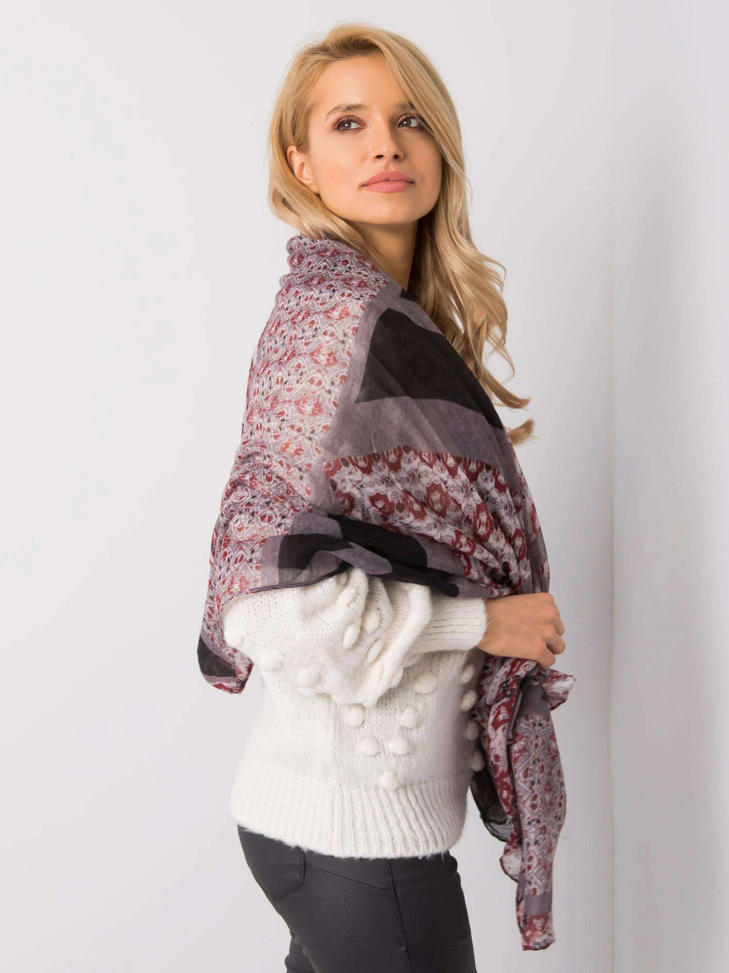 Bandana Dama Imprimat, Viscoza, Fashion Hunters, Gri - imagine 2
