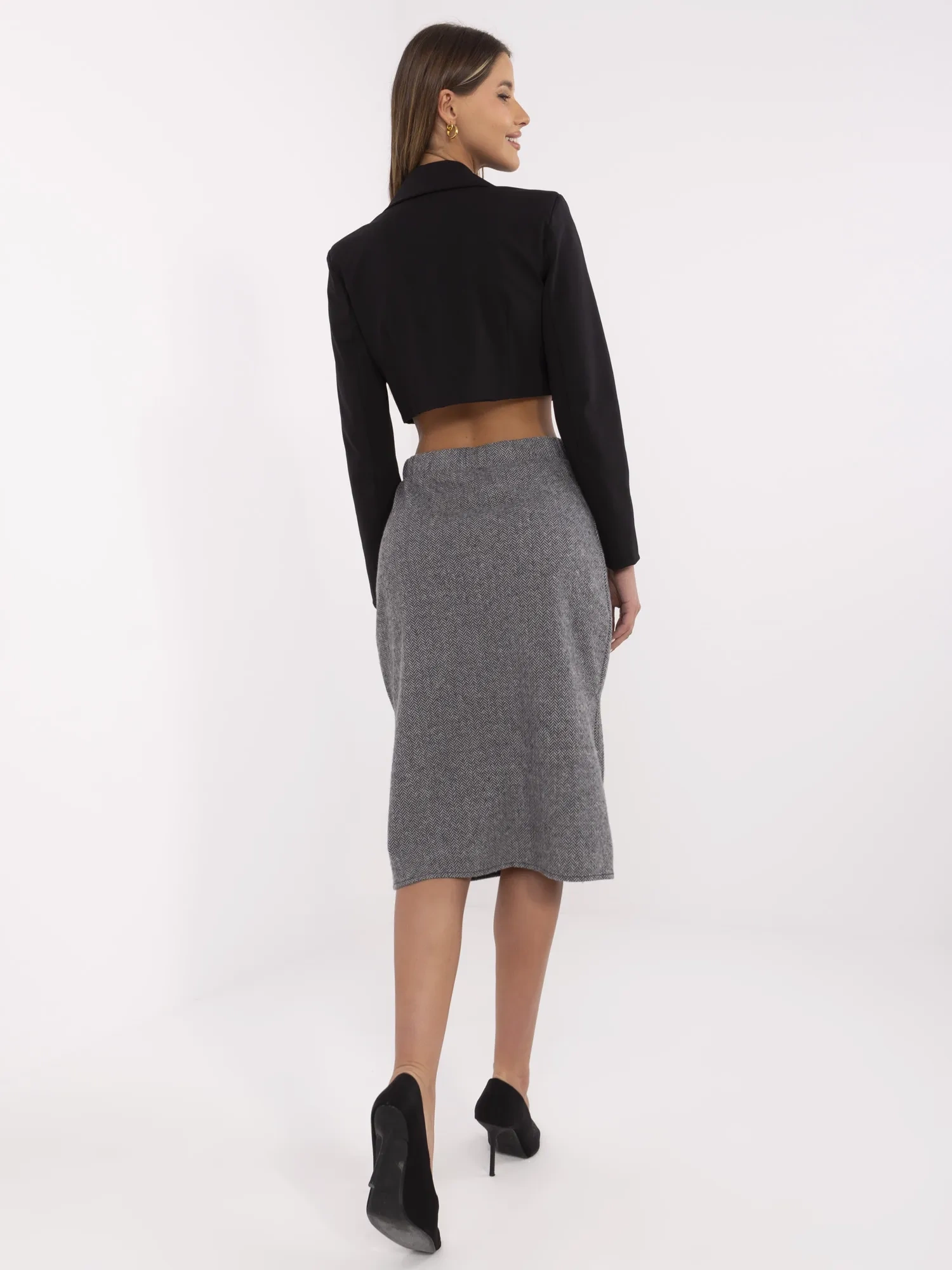Pantaloni Dama Midi, Guler inalt, LAKERTA, Negru Eleganta Office - imagine 2