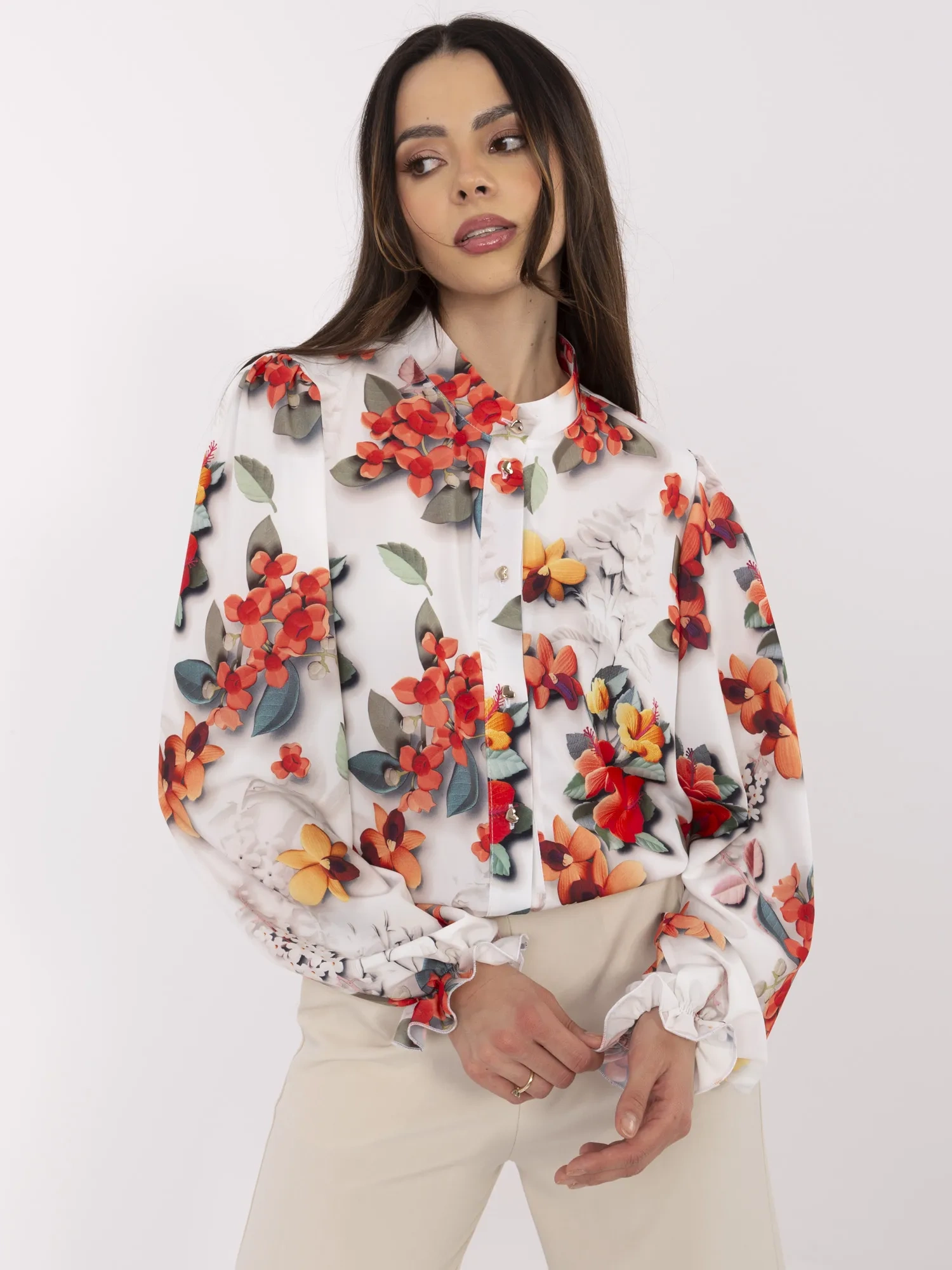 Camasa Dama Maneca lunga, Floral, LAKERTA, Gri Eleganta Office - imagine 3