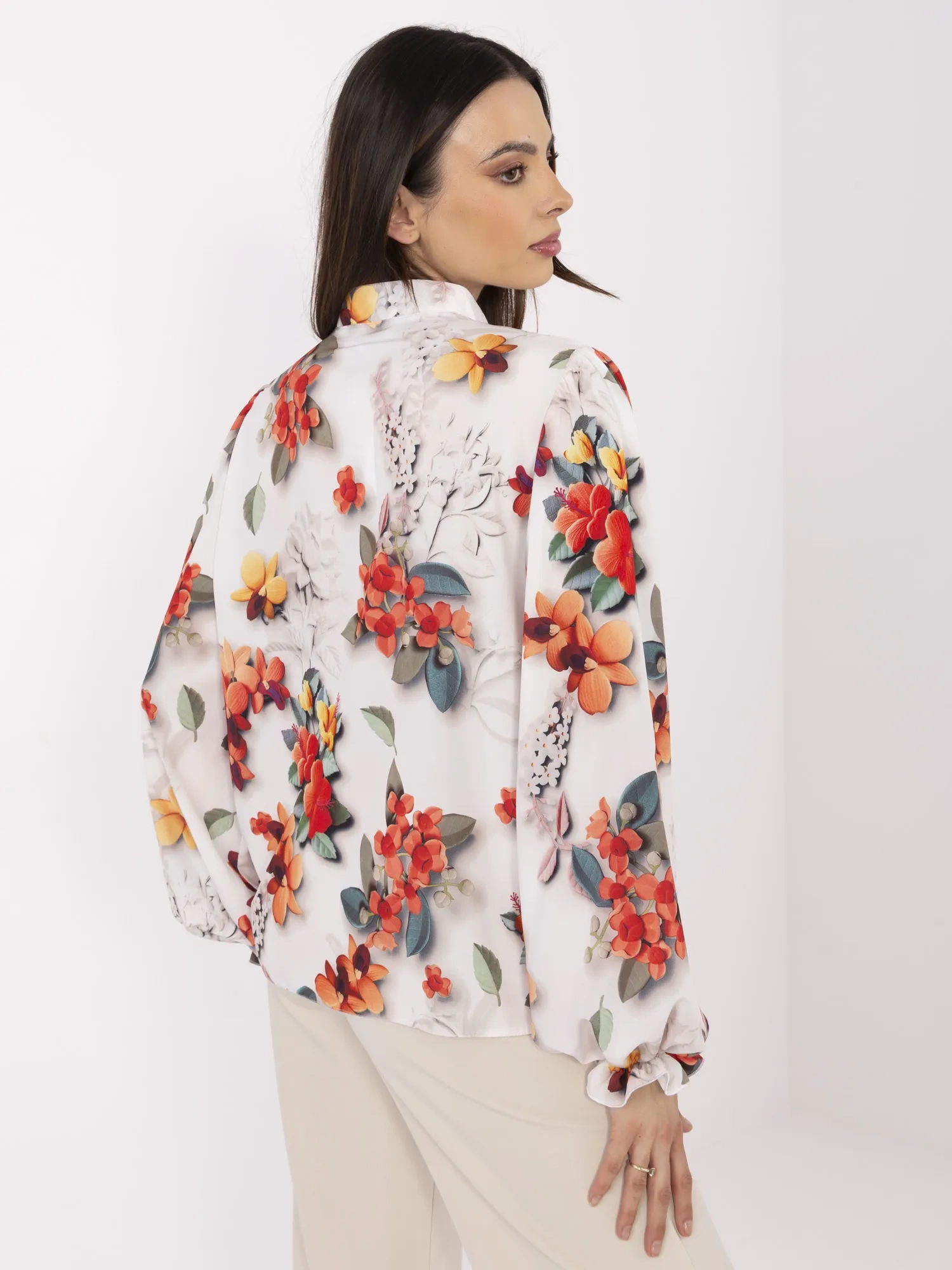 Camasa Dama Maneca lunga, Floral, LAKERTA, Gri Eleganta Office - imagine 5