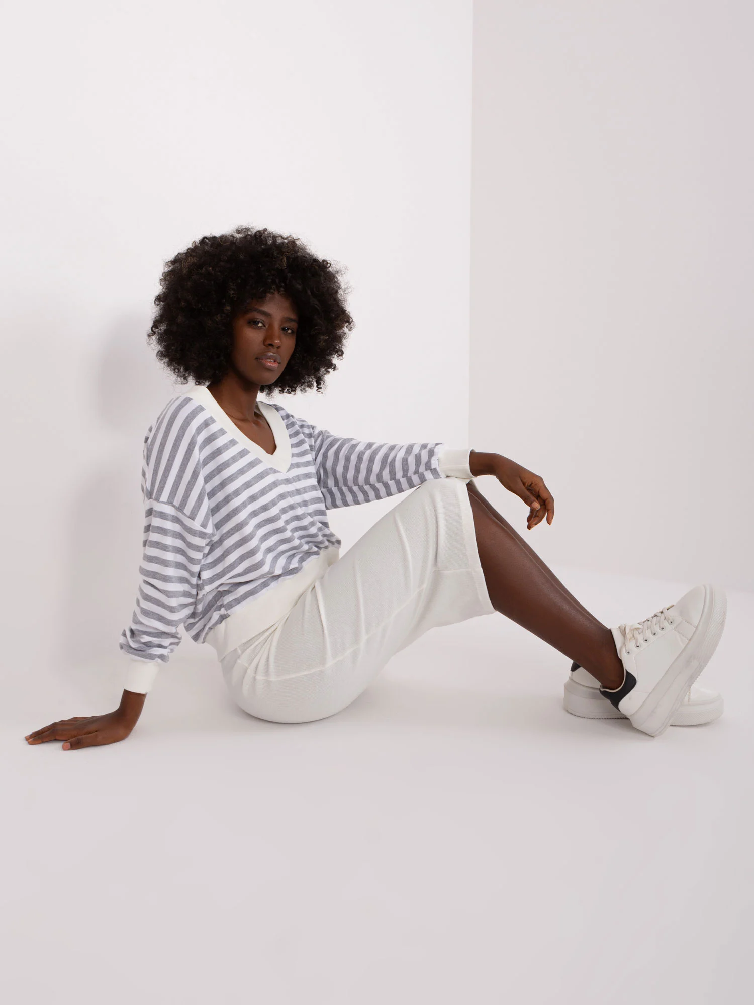 Compleu Dama Midi, Dungi, My Red Lips, Gri Casual - imagine 4