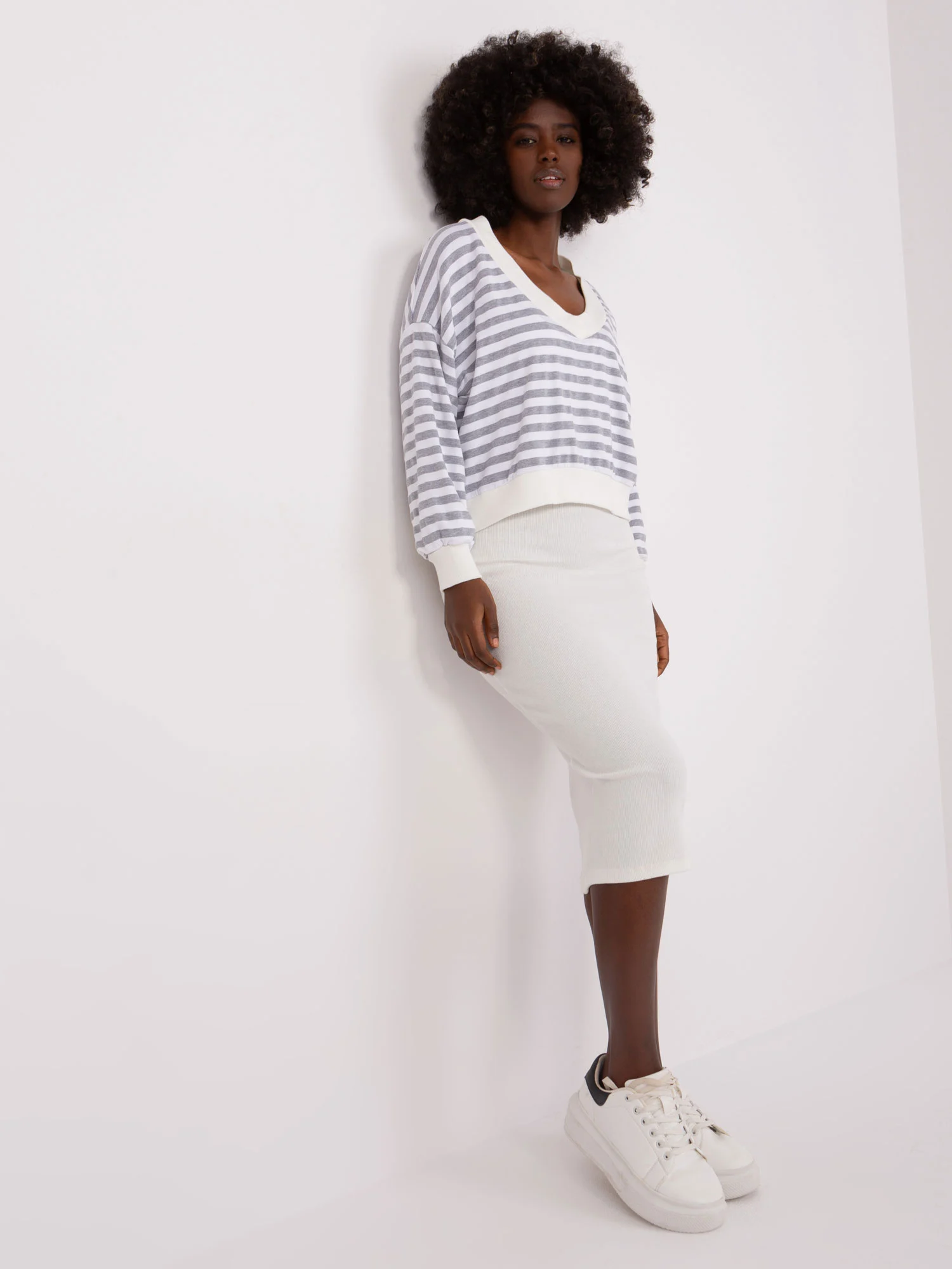 Compleu Dama Midi, Dungi, My Red Lips, Gri Casual - imagine 8