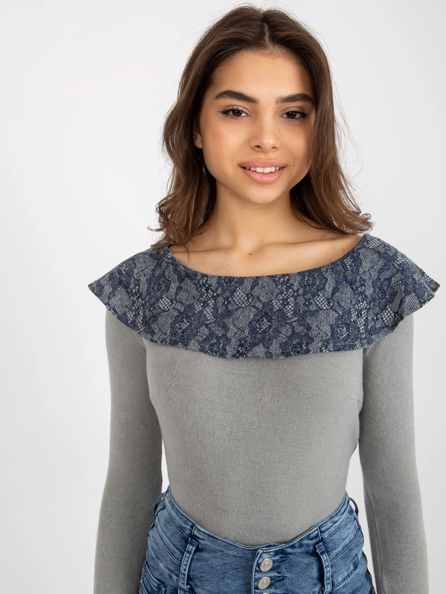 Pulover Dama Maneca lunga, Dantela, LAKERTA, Bleumarin - imagine 4