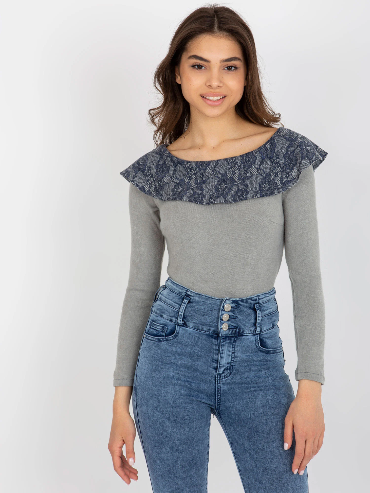Pulover Dama Maneca lunga, Dantela, LAKERTA, Bleumarin - imagine 2