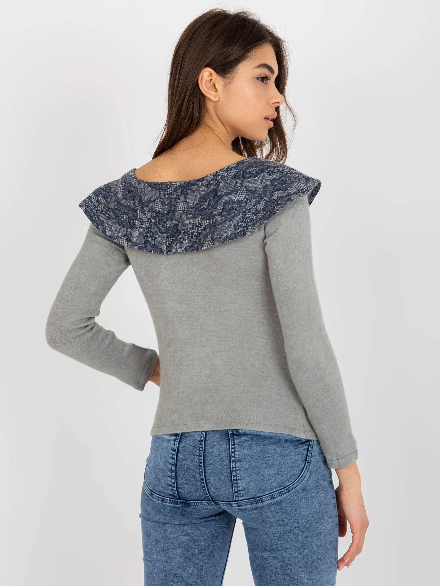 Pulover Dama Maneca lunga, Dantela, LAKERTA, Bleumarin - imagine 5