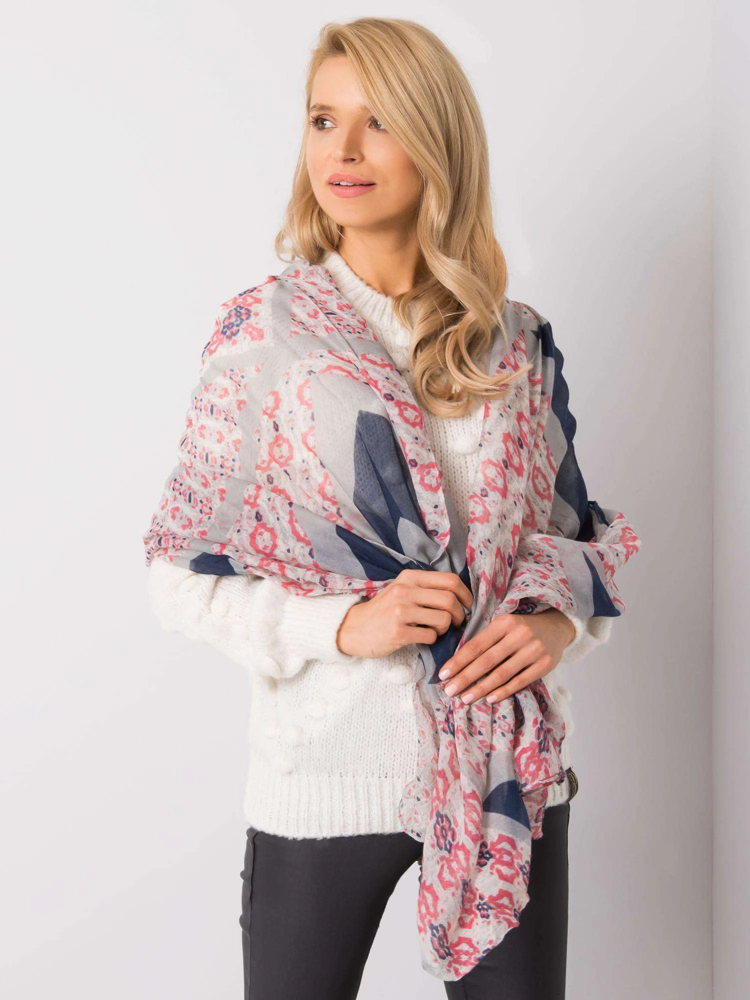 Bandana Dama Imprimat, Viscoza, Fashion Hunters, Gri - imagine 4