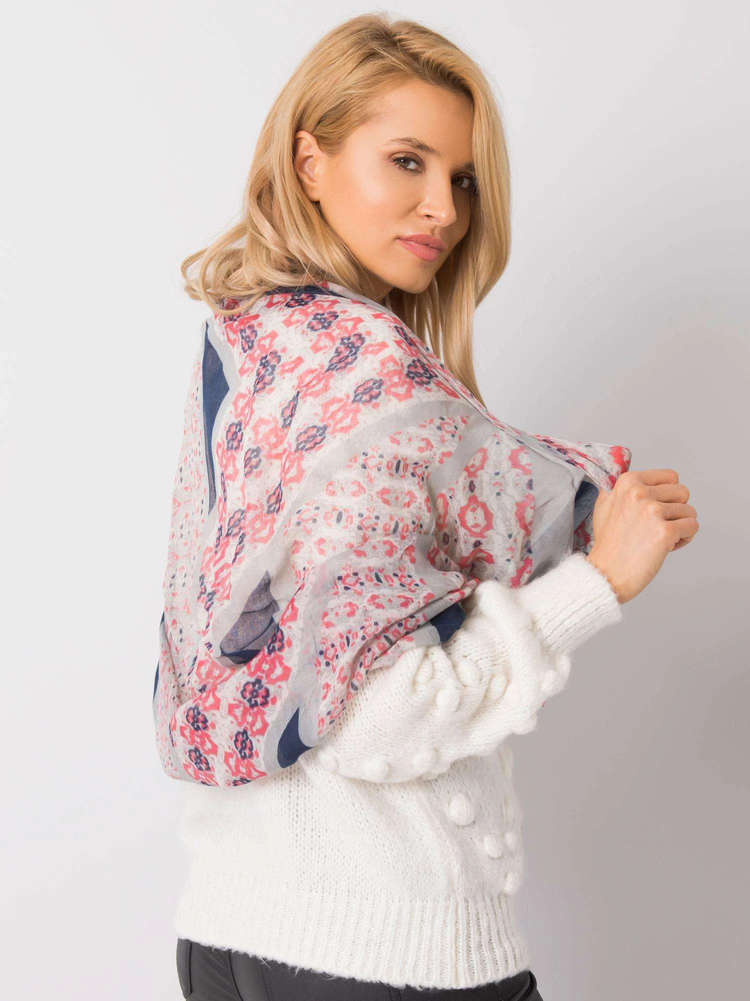 Bandana Dama Imprimat, Viscoza, Fashion Hunters, Gri - imagine 3
