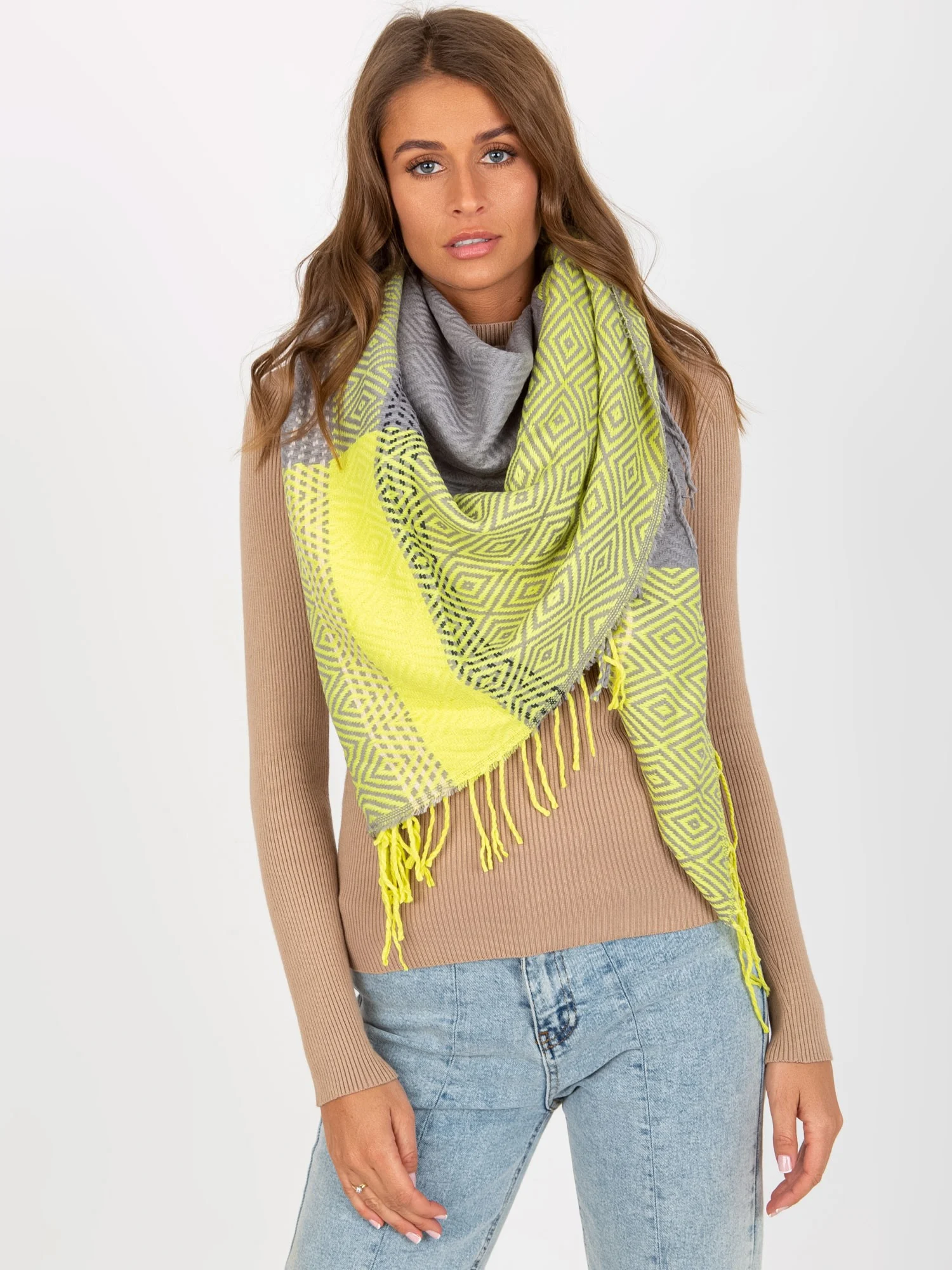 Esarfa Dama Imprimat, Viscoza, Fashion Hunters, Gri - imagine 4
