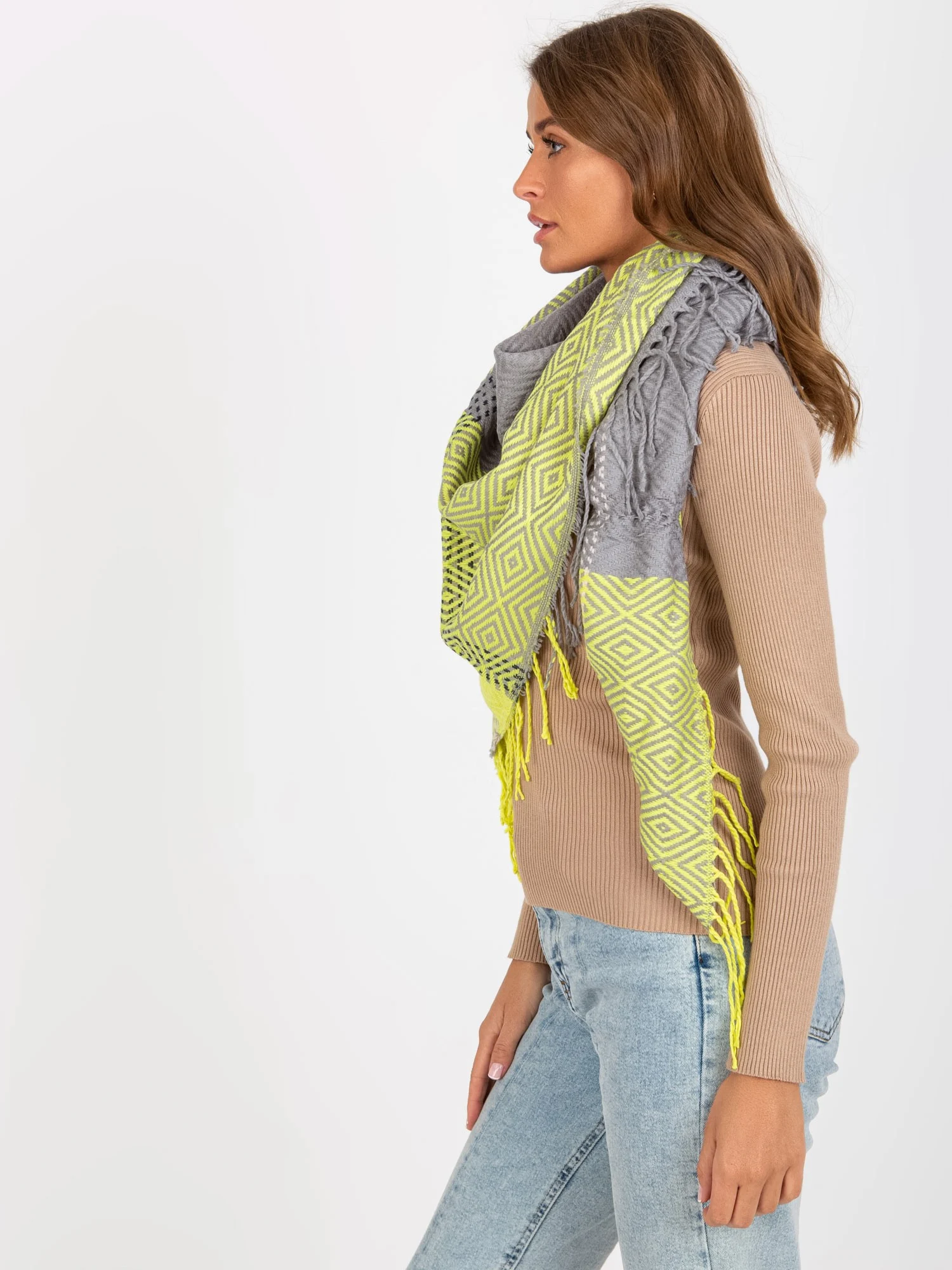 Esarfa Dama Imprimat, Viscoza, Fashion Hunters, Gri - imagine 5