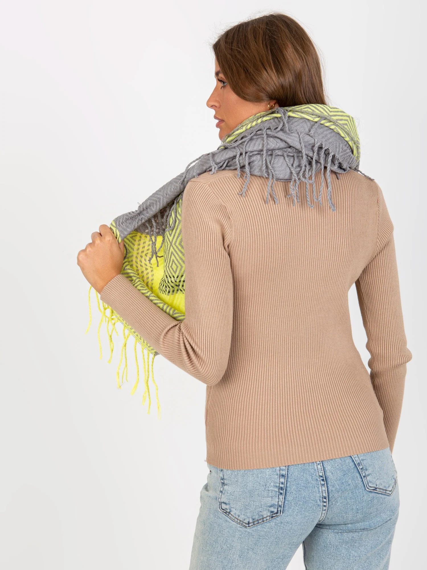 Esarfa Dama Imprimat, Viscoza, Fashion Hunters, Gri - imagine 3