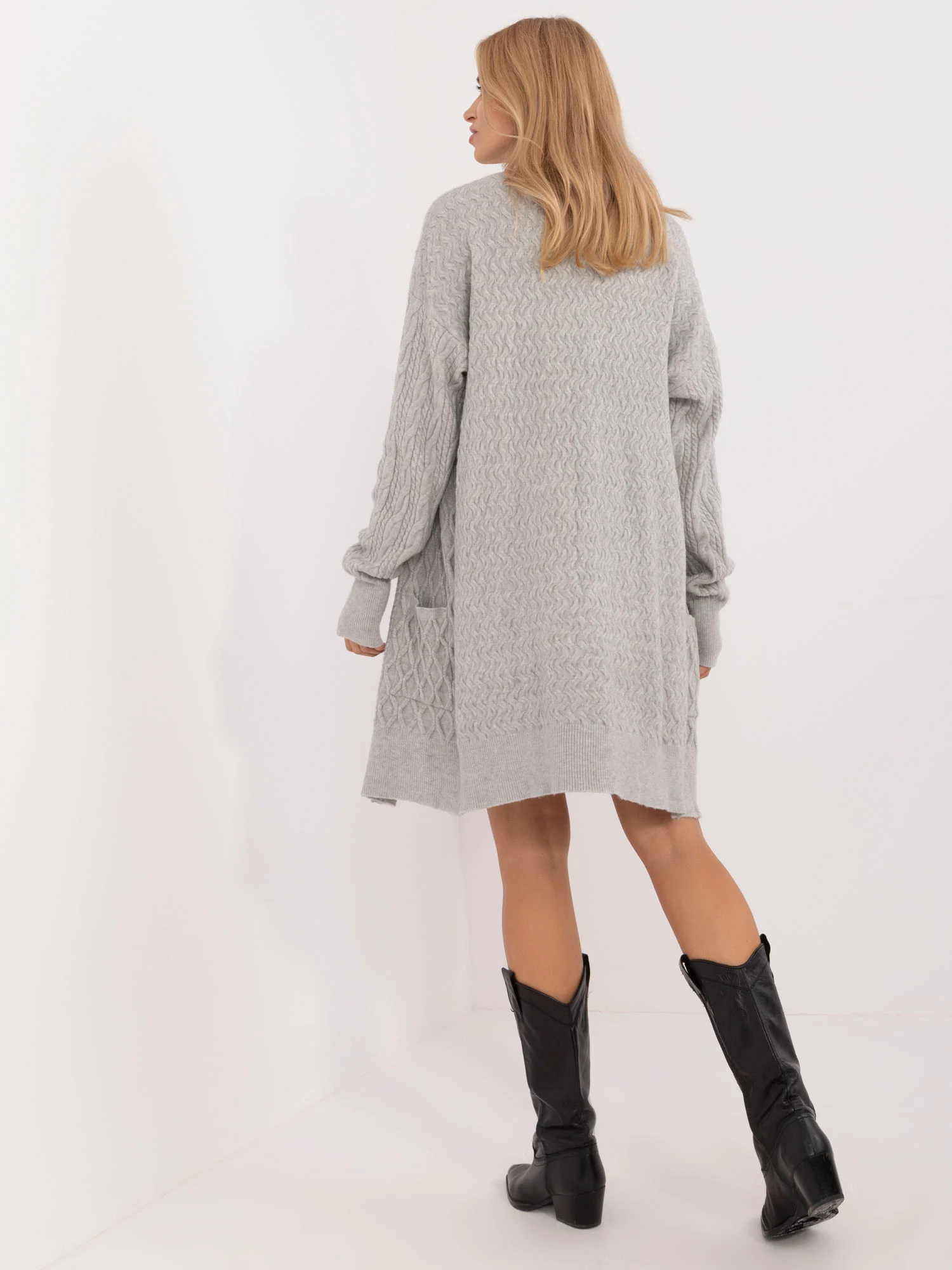 Cardigan Dama Maneca lunga, Guler inalt, Wool Fashion Italia, Gri Casual - imagine 3