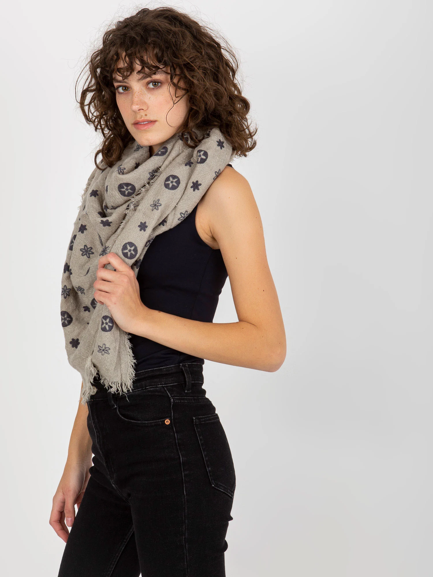 Bandana Dama Imprimat, Acril, Fashion Hunters, Gri - imagine 4