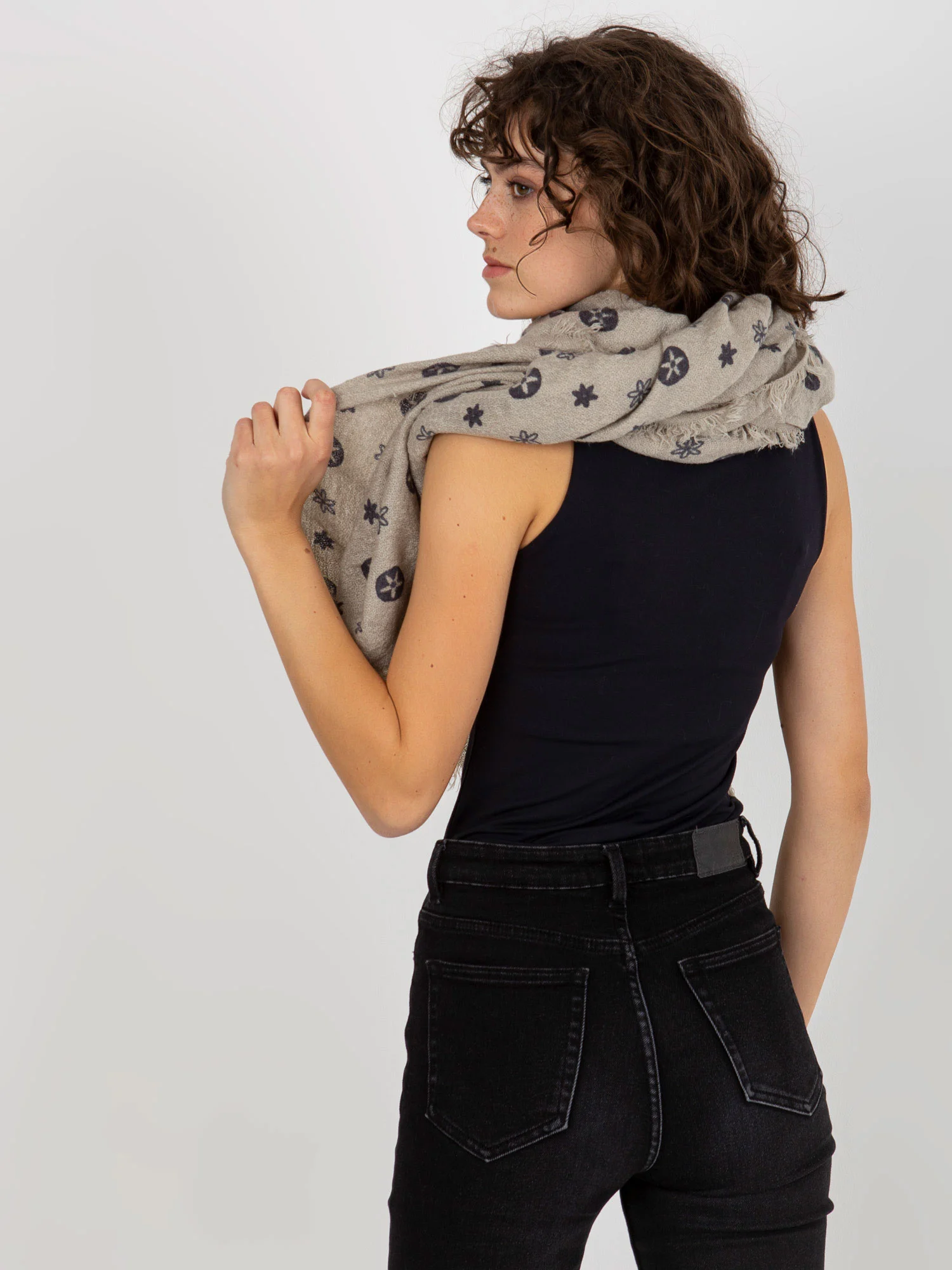 Bandana Dama Imprimat, Acril, Fashion Hunters, Gri - imagine 2
