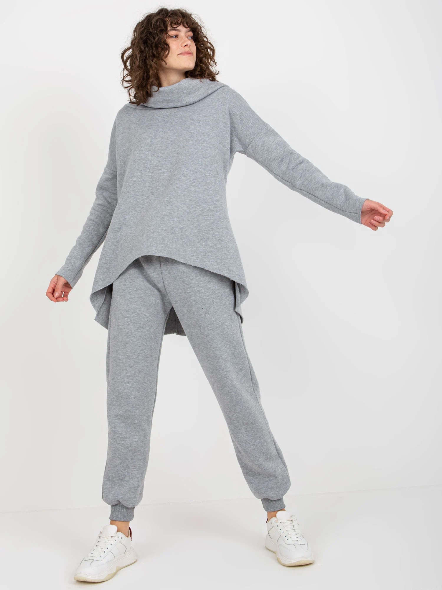 Compleu Dama Maneca lunga, Mansete elastice, ex moda, Gri Casual - imagine 5