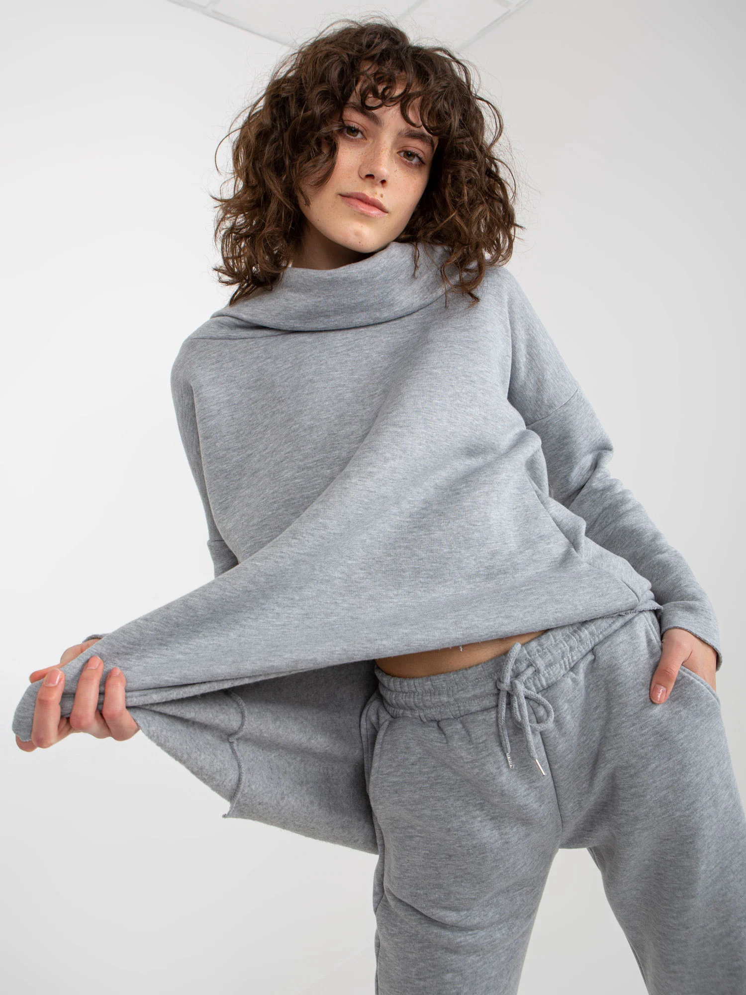 Compleu Dama Maneca lunga, Mansete elastice, ex moda, Gri Casual - imagine 3