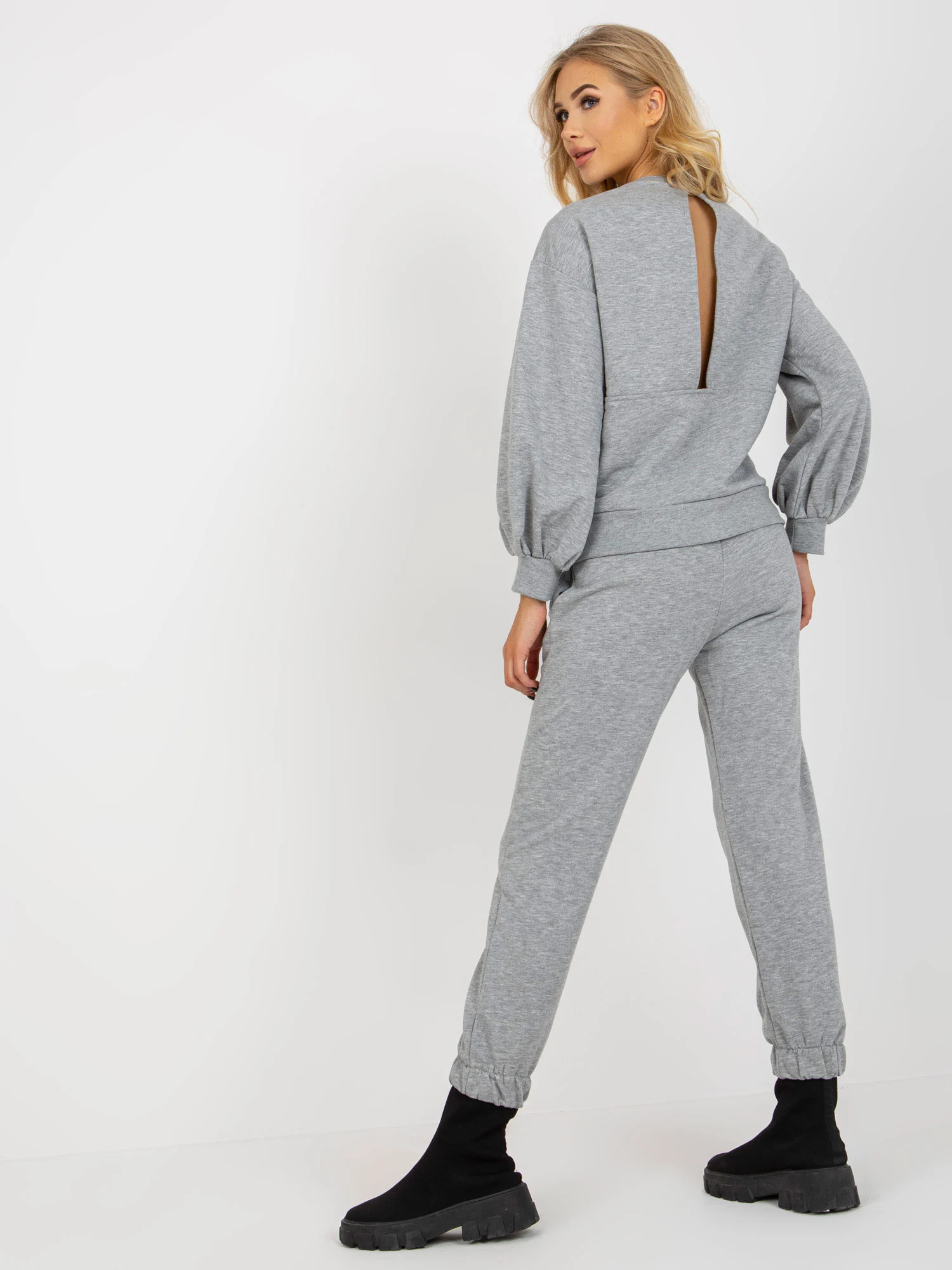 Compleu Dama Maneca lunga, Mansete elastice, ex moda, Gri Casual - imagine 4