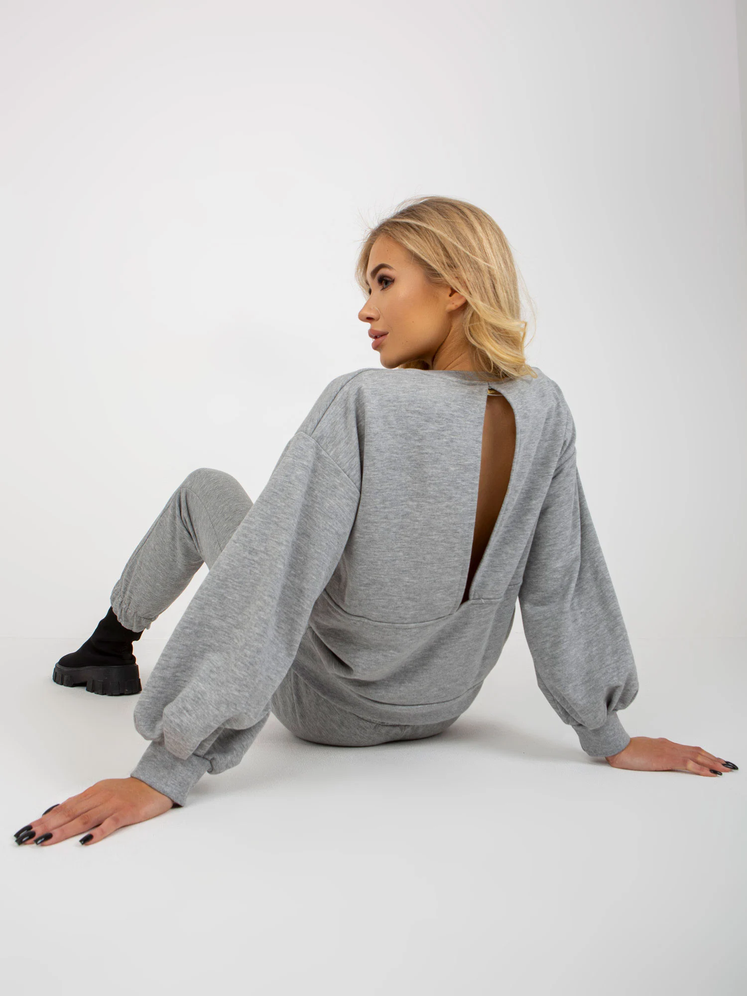 Compleu Dama Maneca lunga, Mansete elastice, ex moda, Gri Casual - imagine 3