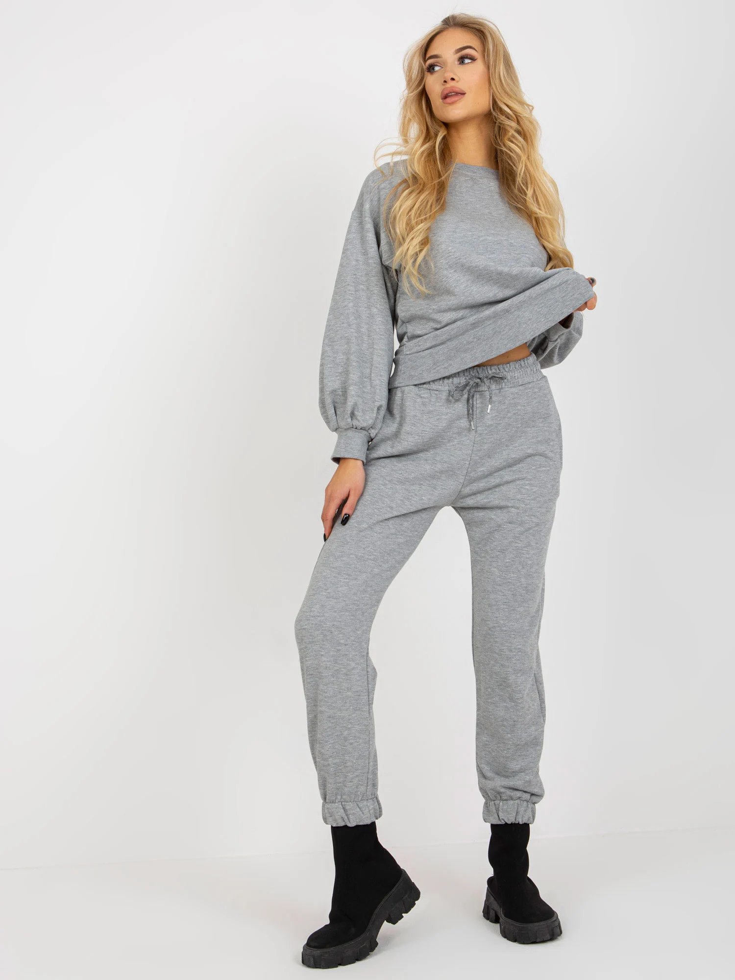 Compleu Dama Maneca lunga, Mansete elastice, ex moda, Gri Casual - imagine 5