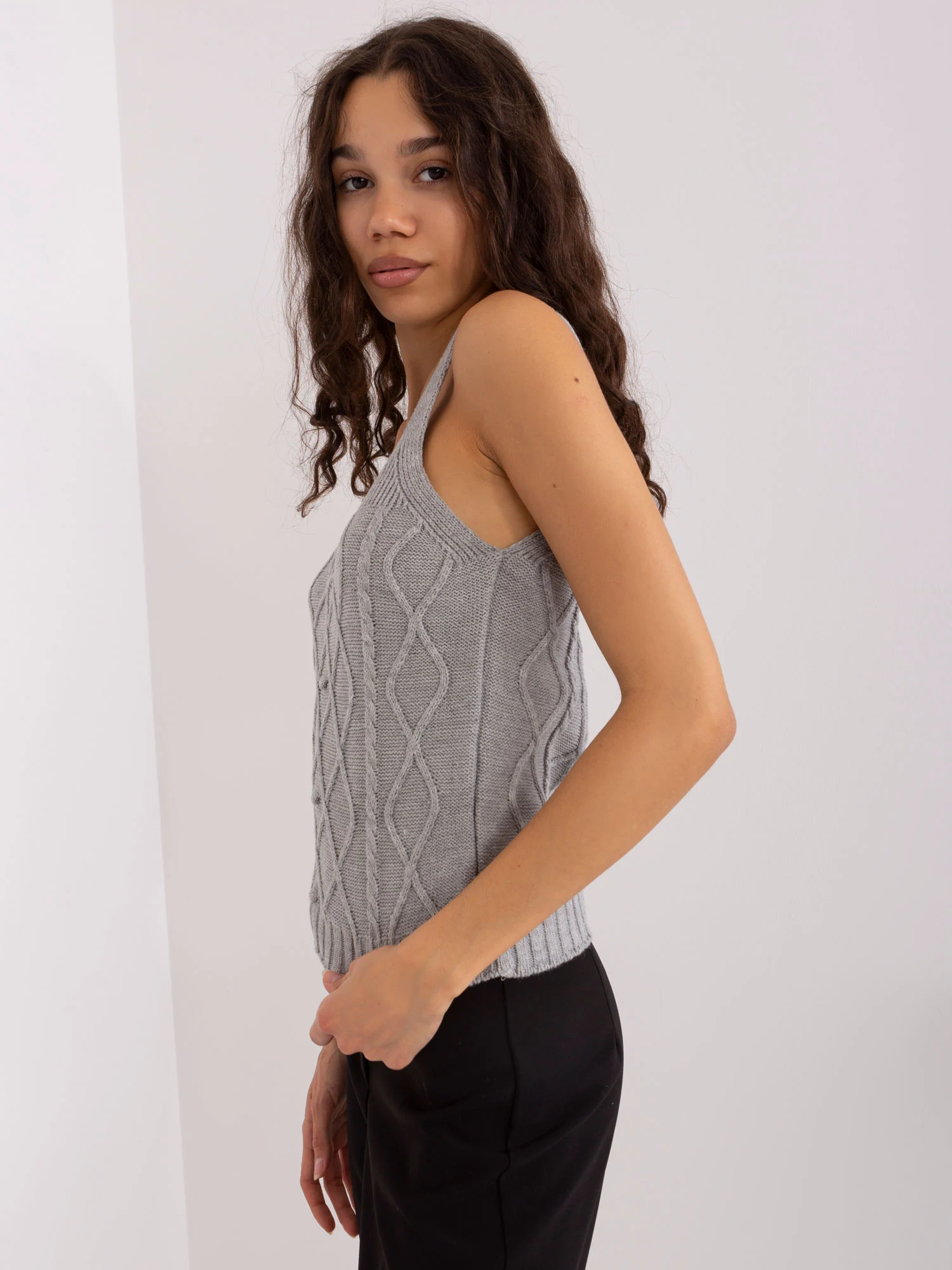 Compleu Dama Maneca lunga, Guler inalt, BADU, Gri Eleganta Office - imagine 4