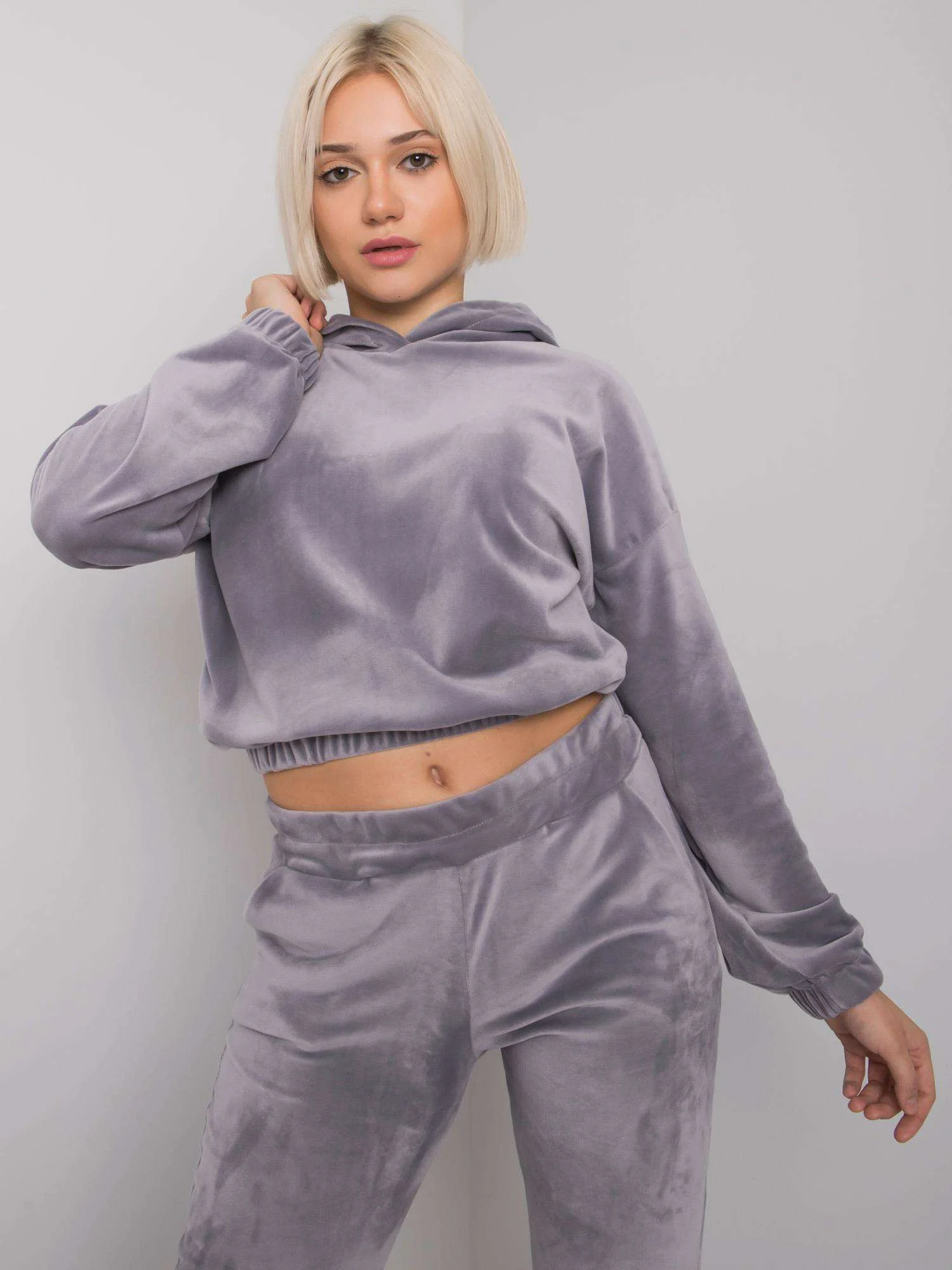 Compleu Dama Maneca lunga, Decolteu cu gluga, RUE PARIS, Gri - imagine 5
