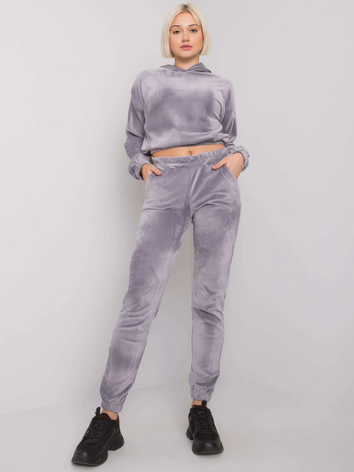 Compleu Dama Maneca lunga, Decolteu cu gluga, RUE PARIS, Gri - imagine 2