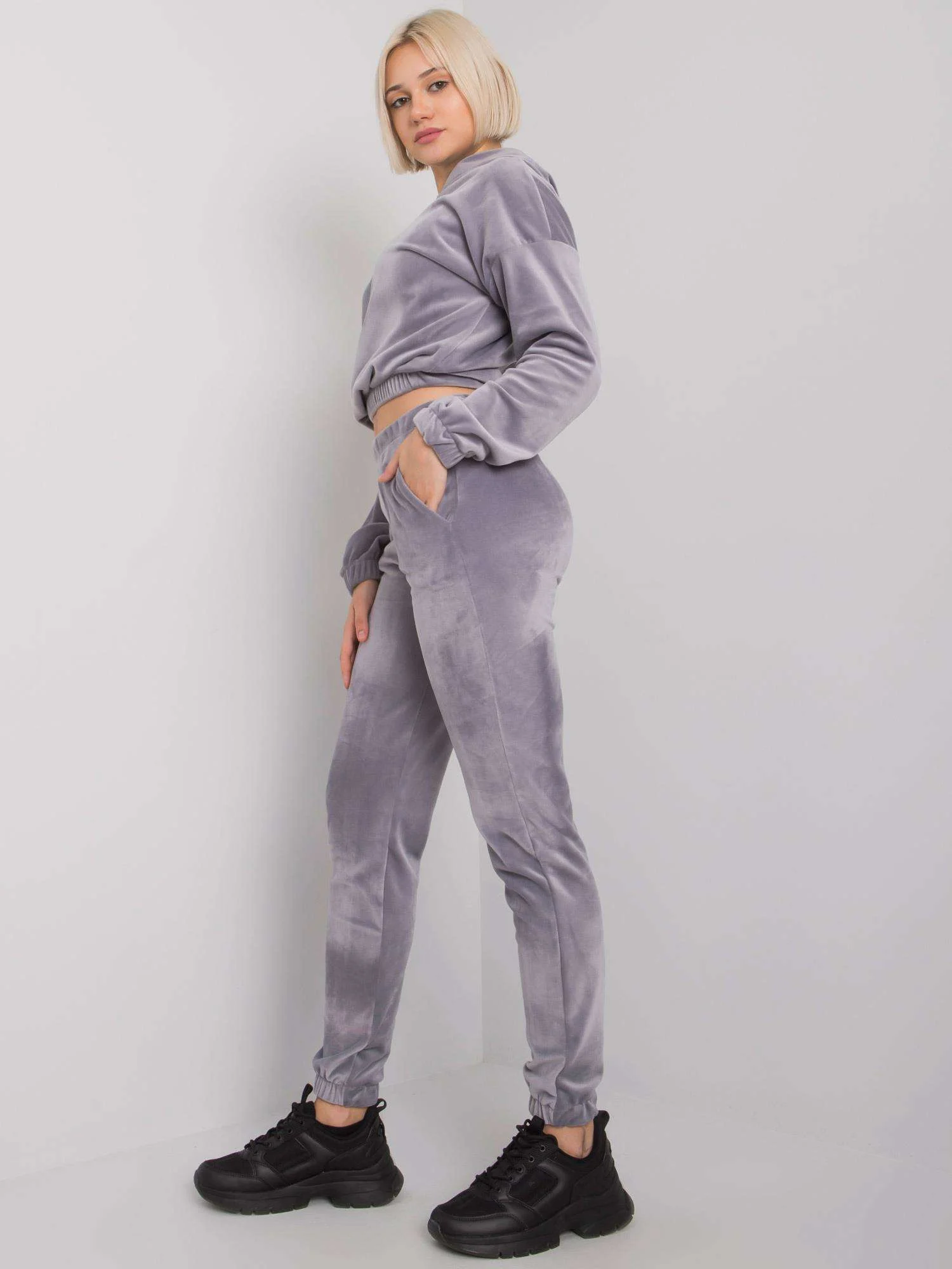 Compleu Dama Maneca lunga, Decolteu cu gluga, RUE PARIS, Gri - imagine 3
