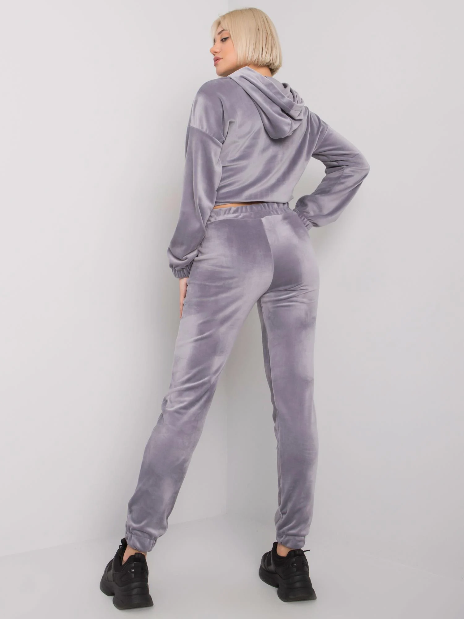 Compleu Dama Maneca lunga, Decolteu cu gluga, RUE PARIS, Gri - imagine 4